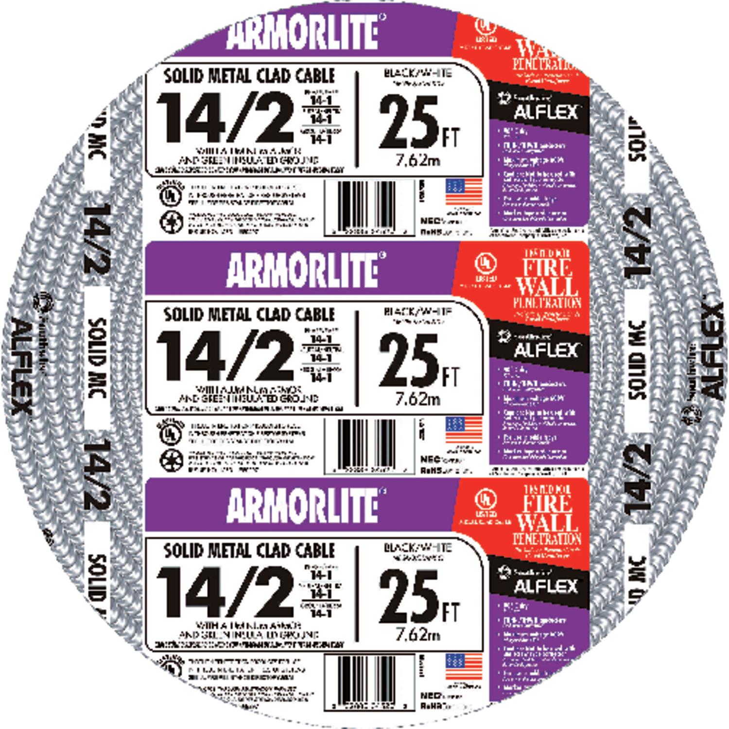 Southwire 25 ft. 14/2 Solid Aluminum Armored MC Cable