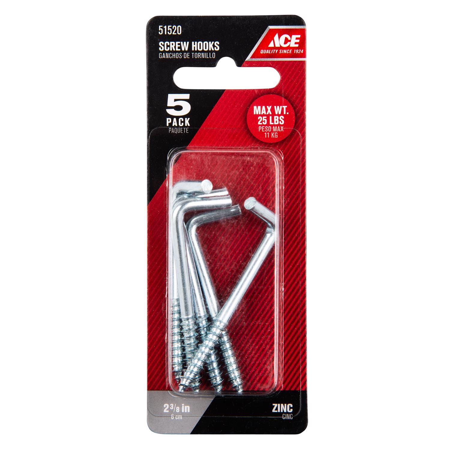 Ace Small Zinc-Plated Silver Steel 2.375 in. L Square Bend Screw Hook 25 lb 6 pk