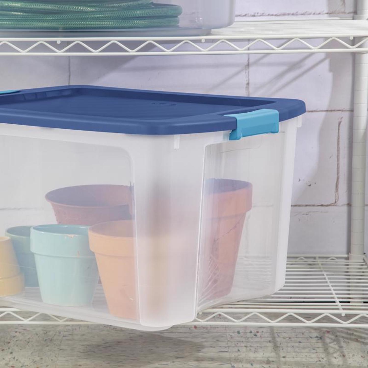 Sterilite 18 gal Blue/Clear Latch Storage Box 13-5/8 in. H X 23-5/8 in. W X 18-5/8 in. D Stackable