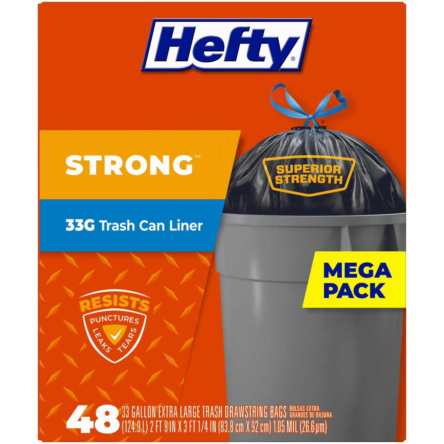 Hefty Extra Strong 33 gal No Scent Scent Trash Can Liners Drawstring 48 pk 1.05 mil