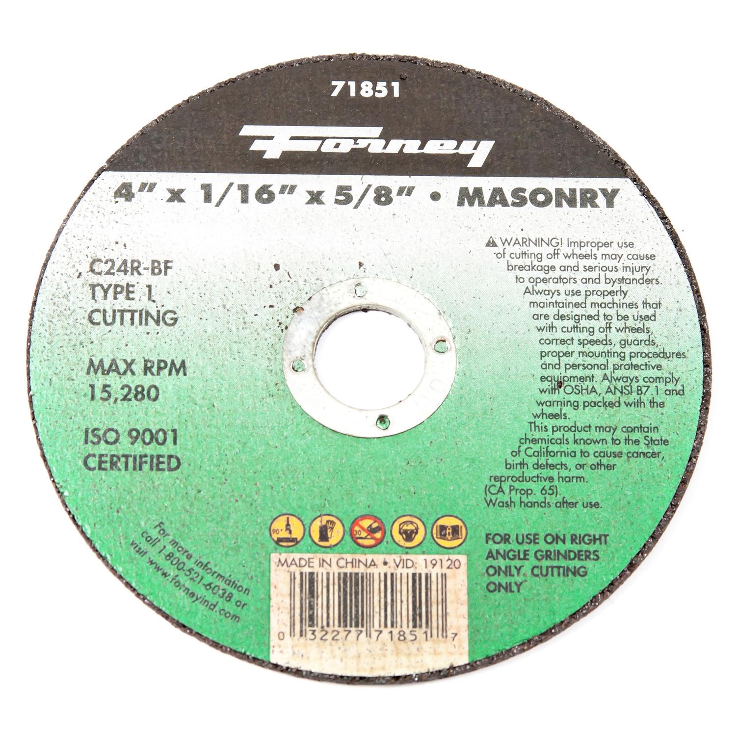 Forney 4 in. D X 5/8 in. Silicon Carbide Masonry Cutting Wheel 1 pc