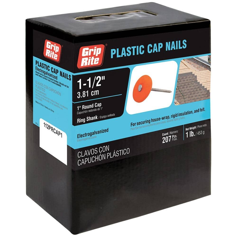 Grip-Rite 12D 1-1/2 in. Roofing Electro-Galvanized Plastic/Steel Nail Plastic Head 1 lb 185 pk