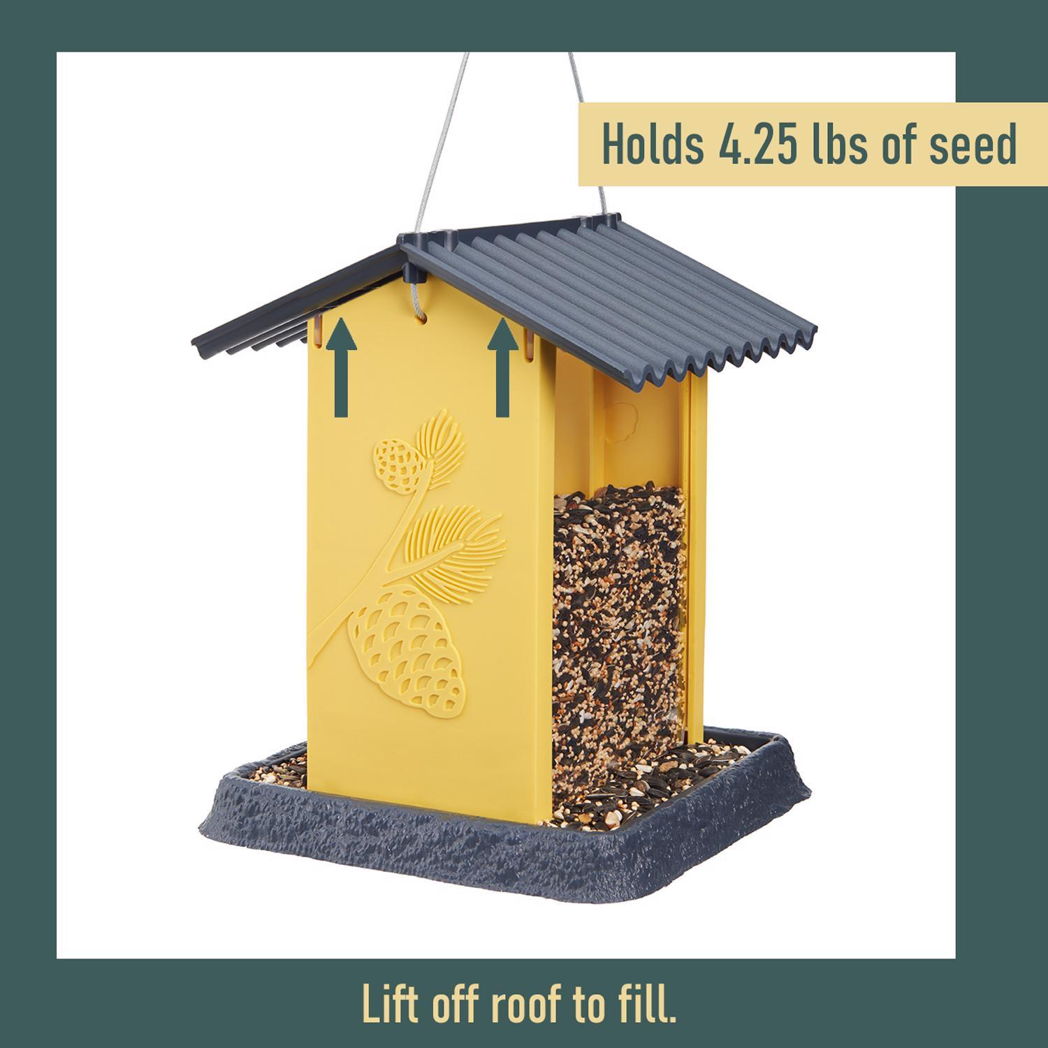 North States Village Wild Bird 4.25 lb Plastic Yellow Pinecone Hopper Bird Feeder 4 ports