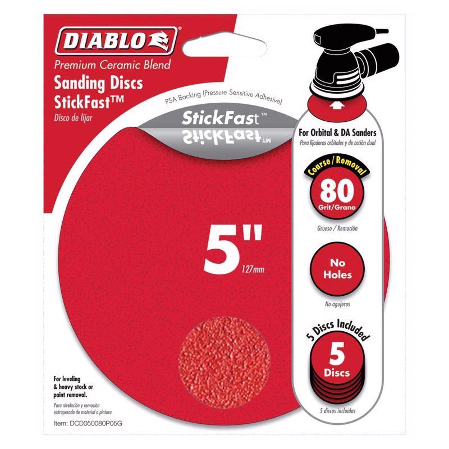Diablo StickFast 5 in. Ceramic Blend Pressure Sensitive Adhesive Sanding Disc 80 Grit Coarse 5 pk