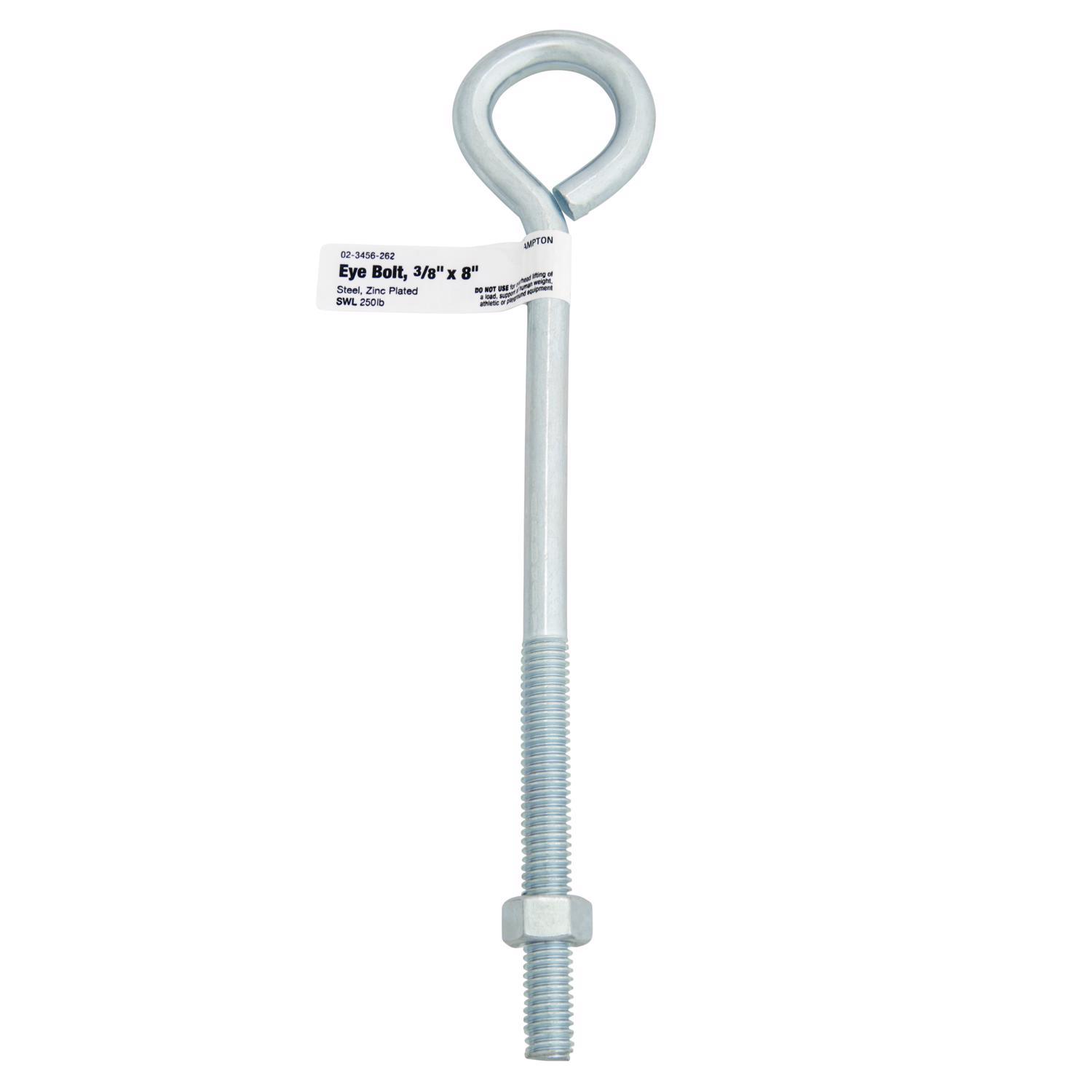 Hampton 3/8 in. X 8 in. L Zinc-Plated Steel Eyebolt Nut Included