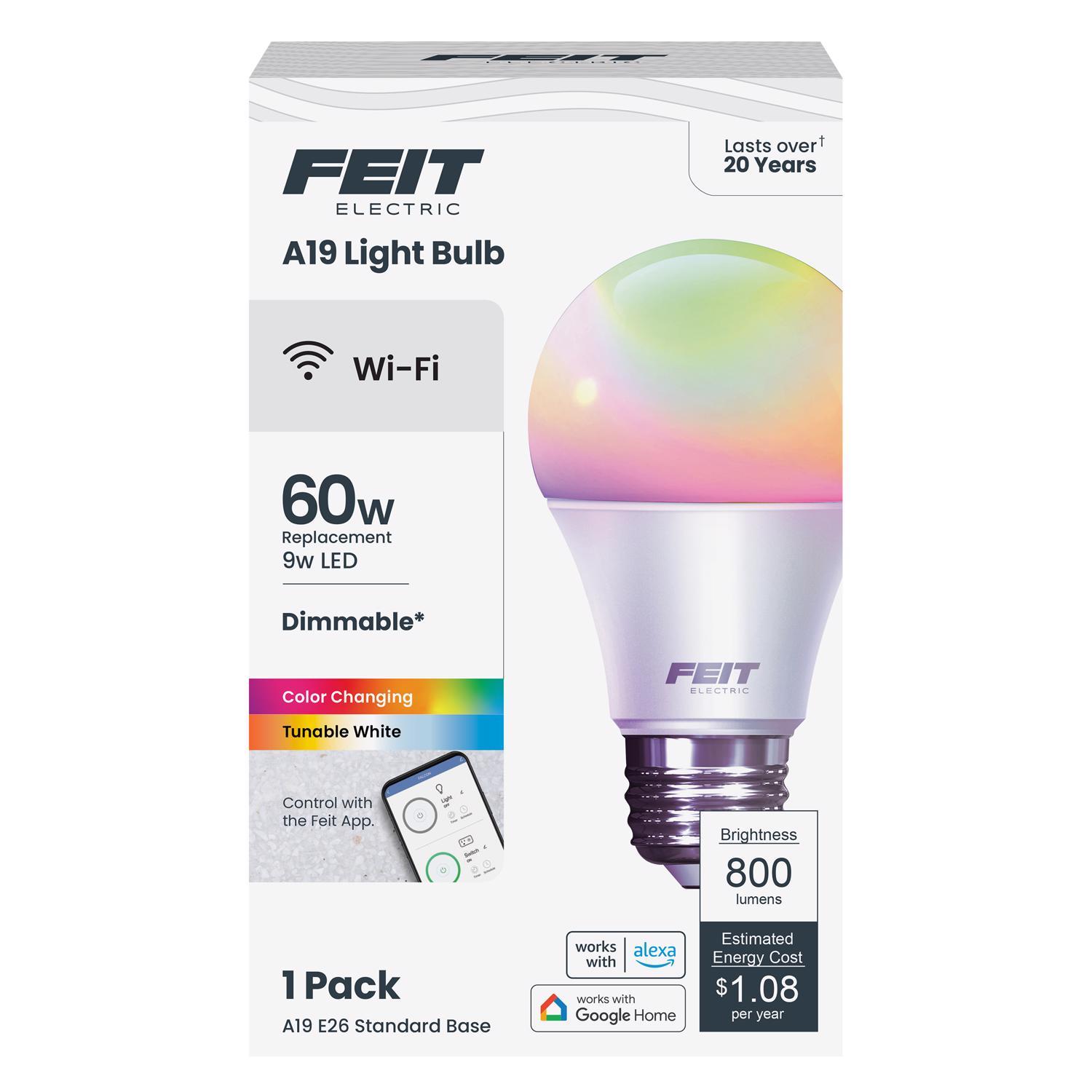 Feit Smart Home A19 E26 (Medium) Smart-Enabled LED Bulb Color Changing 60 Watt Equivalence 1 pk