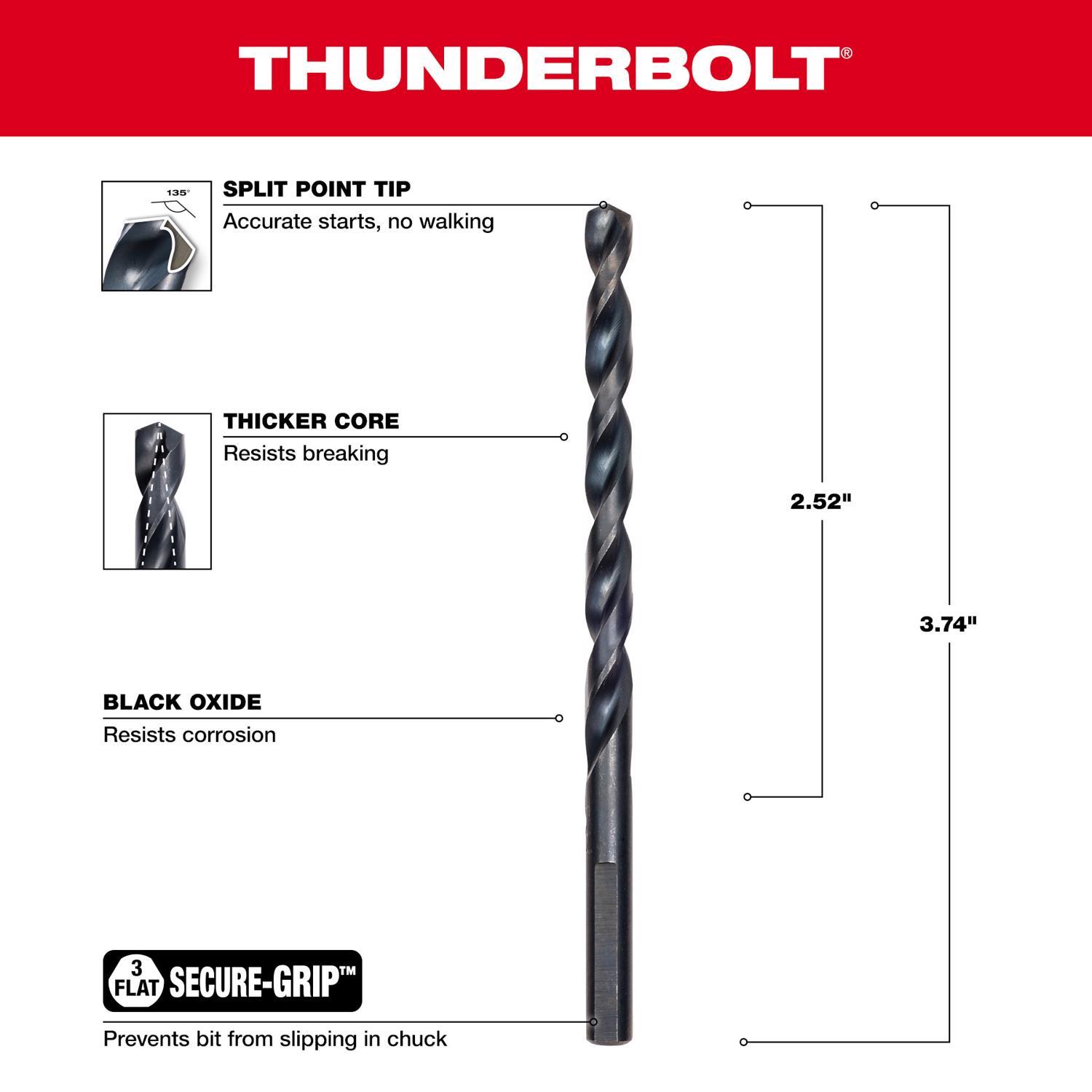 Milwaukee Thunderbolt 7/32 in. X 3-1/4 in. L Black Oxide Drill Bit 3-Flat Shank 1 pc