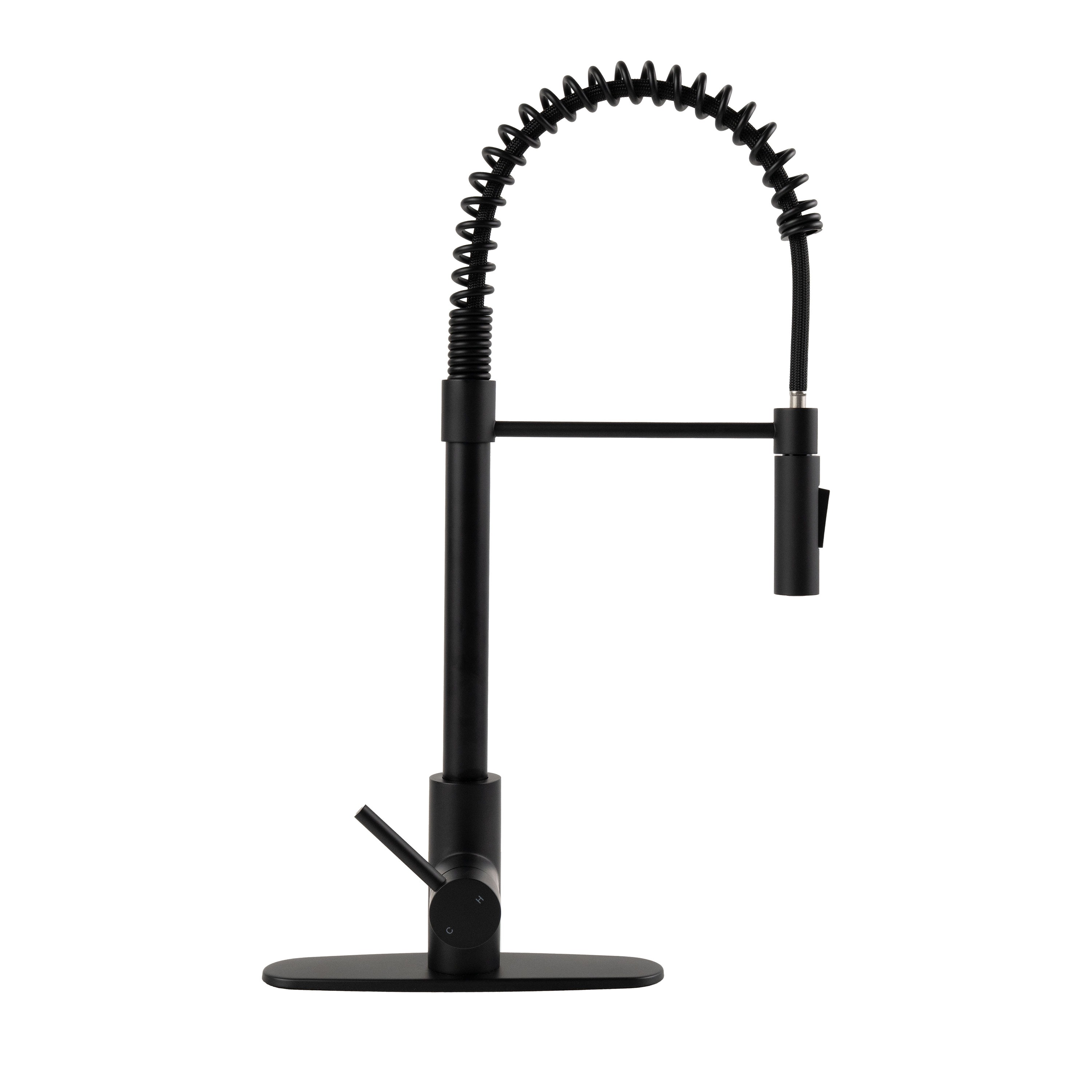 MSI 1-HANDLE PULL-DOWN SPRAYER KITCHEN FAUCET WITH DECKPLATE - 804 MATTE BLACK