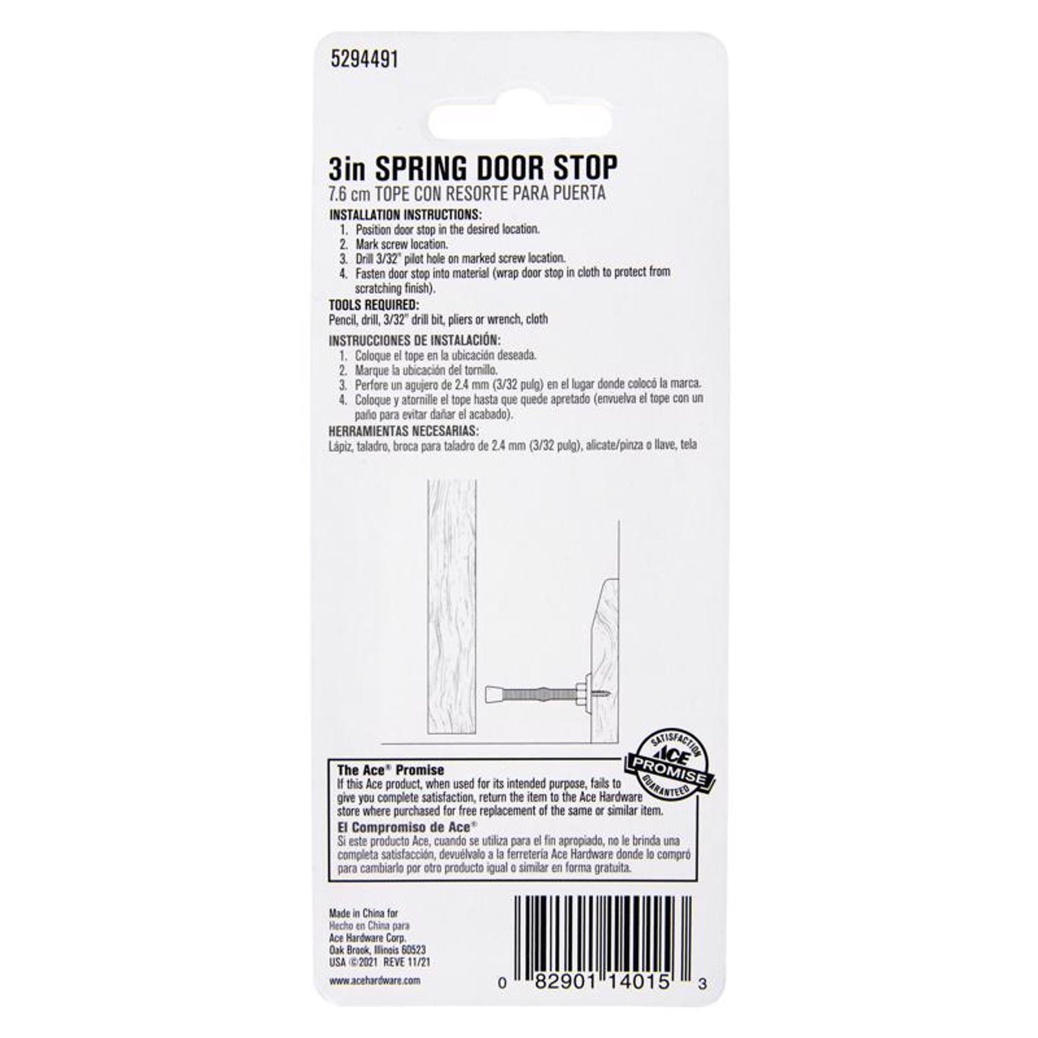 Ace 3 in. W Metal White Spring Door Stop Mounts to door and wall 0 in.