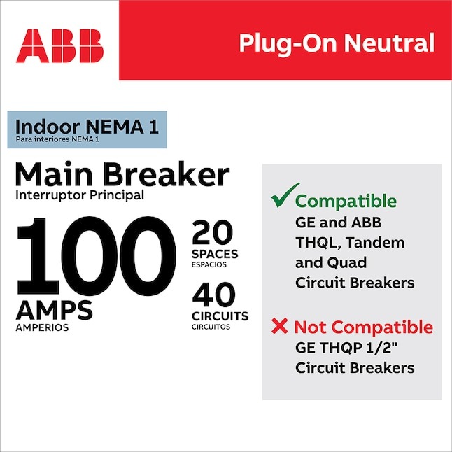 ABB ReliaHome P-Series 100 -Amp 20 -Spaces 40 -Circuit Indoor Main Breaker Plug-On Neutral Load Center (Value Pack)