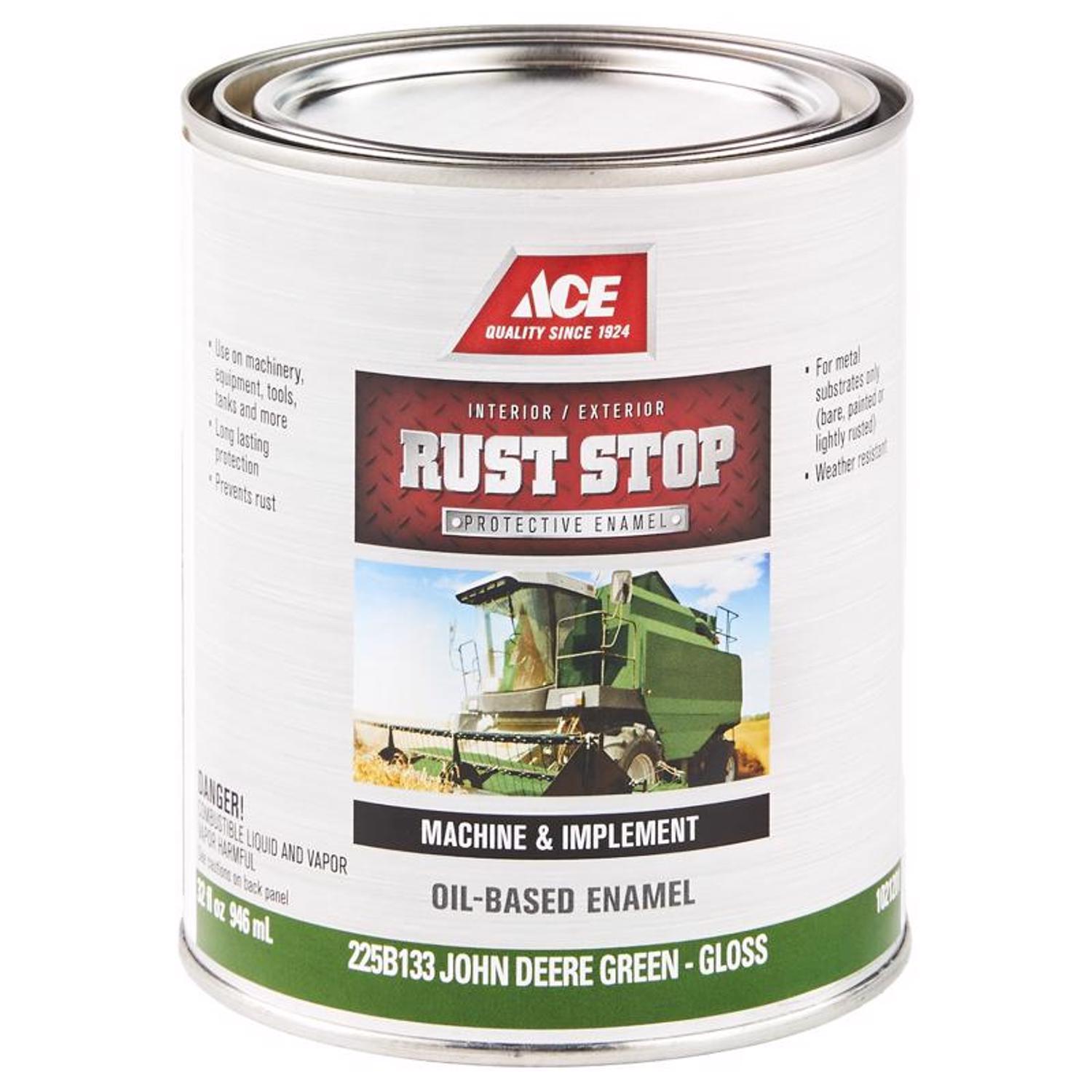Ace Rust Stop Indoor and Outdoor Gloss John Deere Green Oil-Based Rust Prevention Paint 1 qt