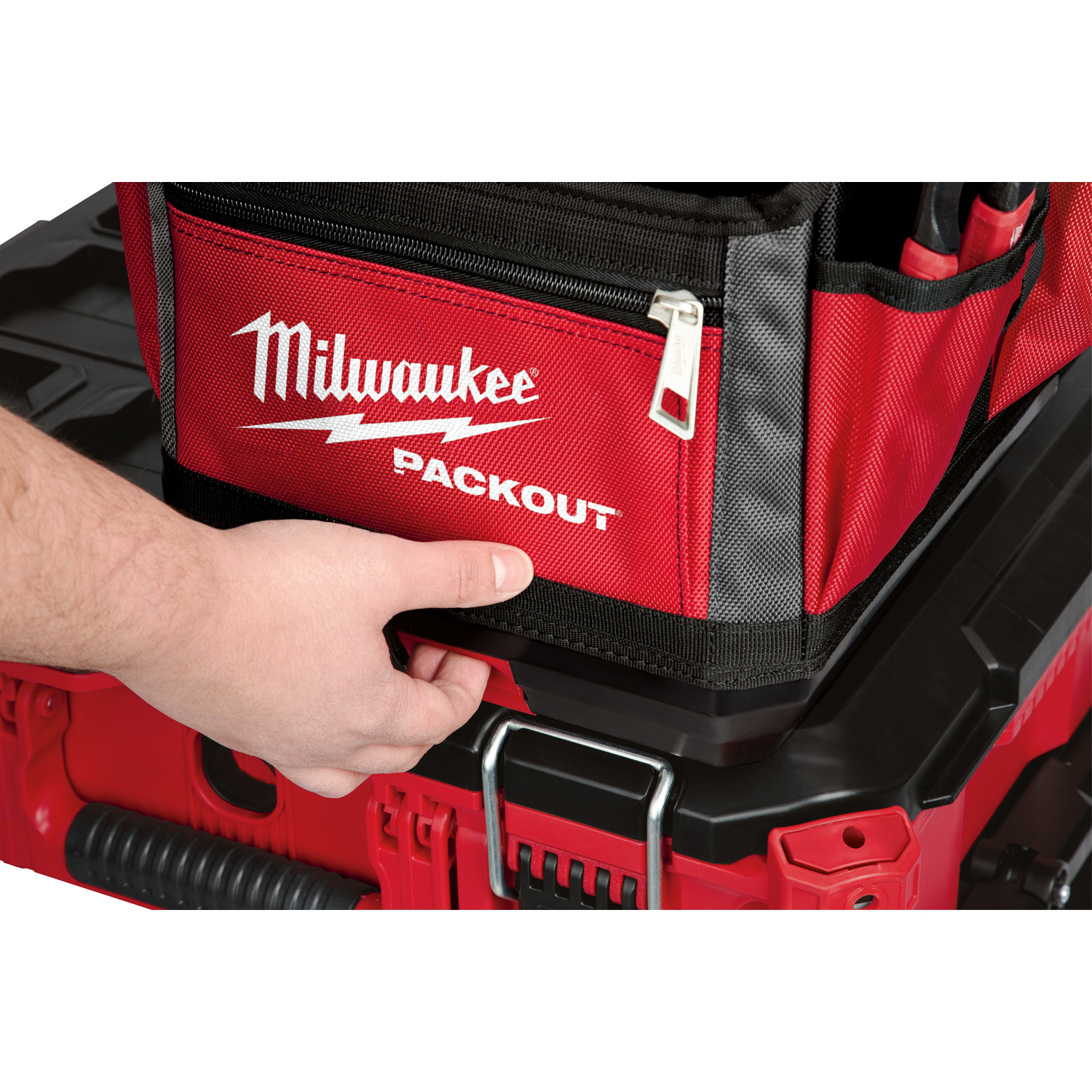 Milwaukee PACKOUT 11 in. W X 13 in. H Ballistic Polyester Tool Tote 28 pocket Black/Red 1 pc