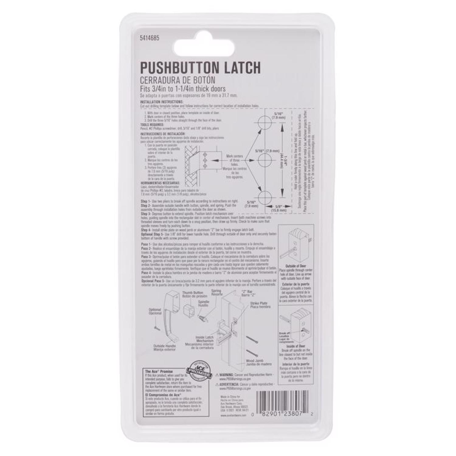 Ace Bare White Steel Push Button Latch 1 pk