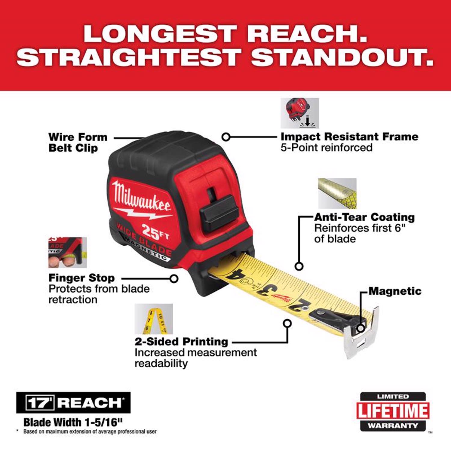 Milwaukee 25 ft. L X 2.35 in. W Magnetic Tape Measure 1 pk