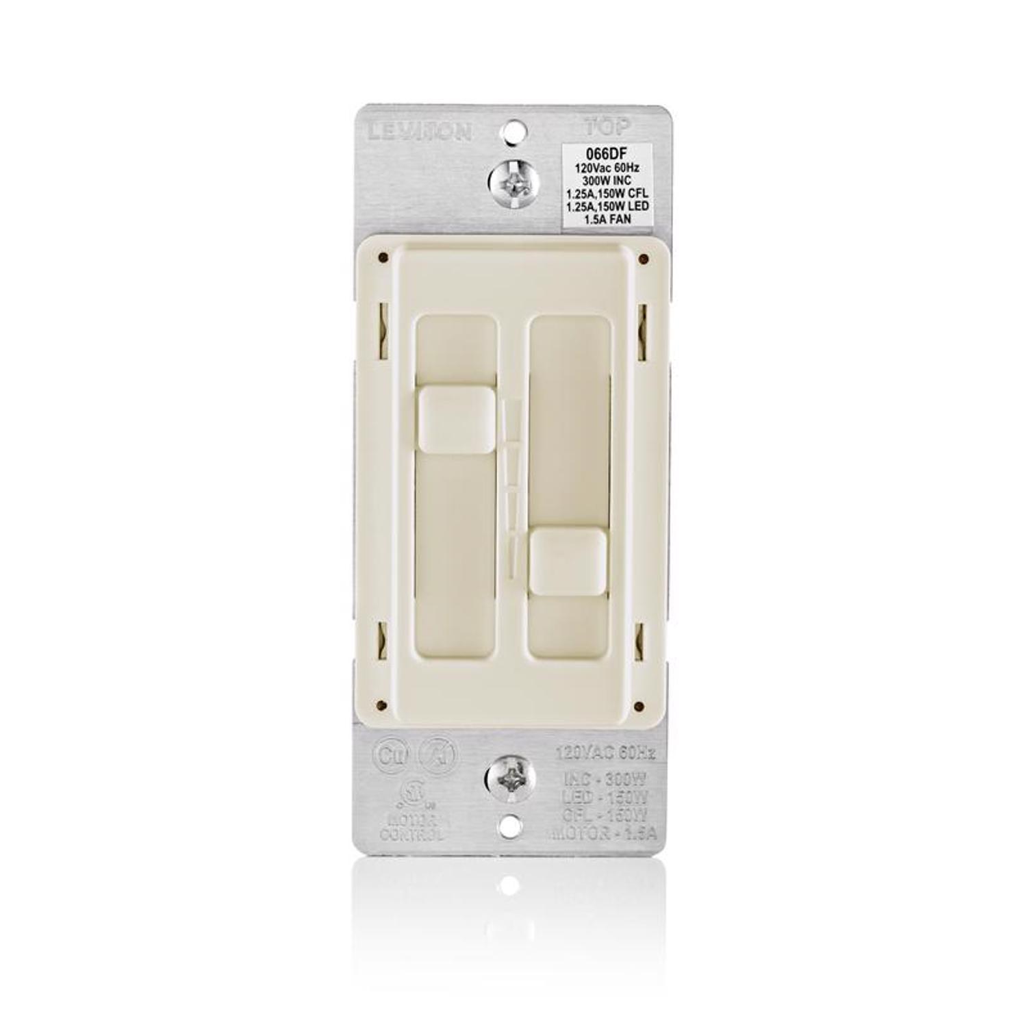 Leviton Decora SureSlide Light Almond Fan/LED Dimmer Slide Switch 1 pk