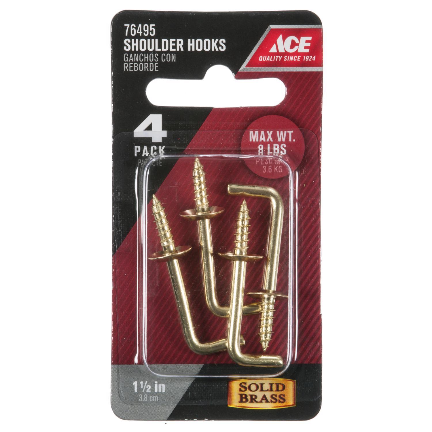 Ace Small Polished Brass Green Brass 1.5 in. L Shoulder Hook 8 lb 4 pk