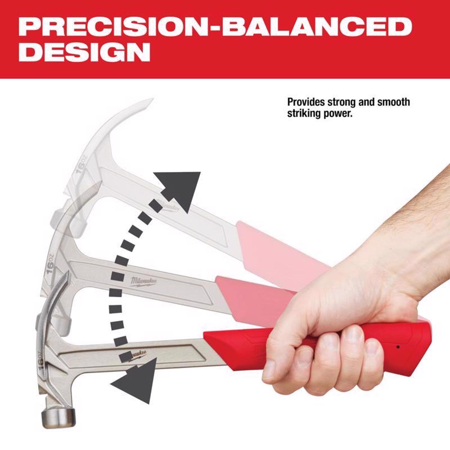 Milwaukee 16 oz Smooth Face Hybrid Claw Hammer 13 in. Fiberglass Handle