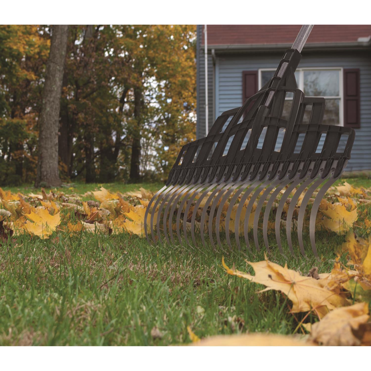 True Temper 65.25 in. 20 Tine Steel Lawn Rake Wood Handle