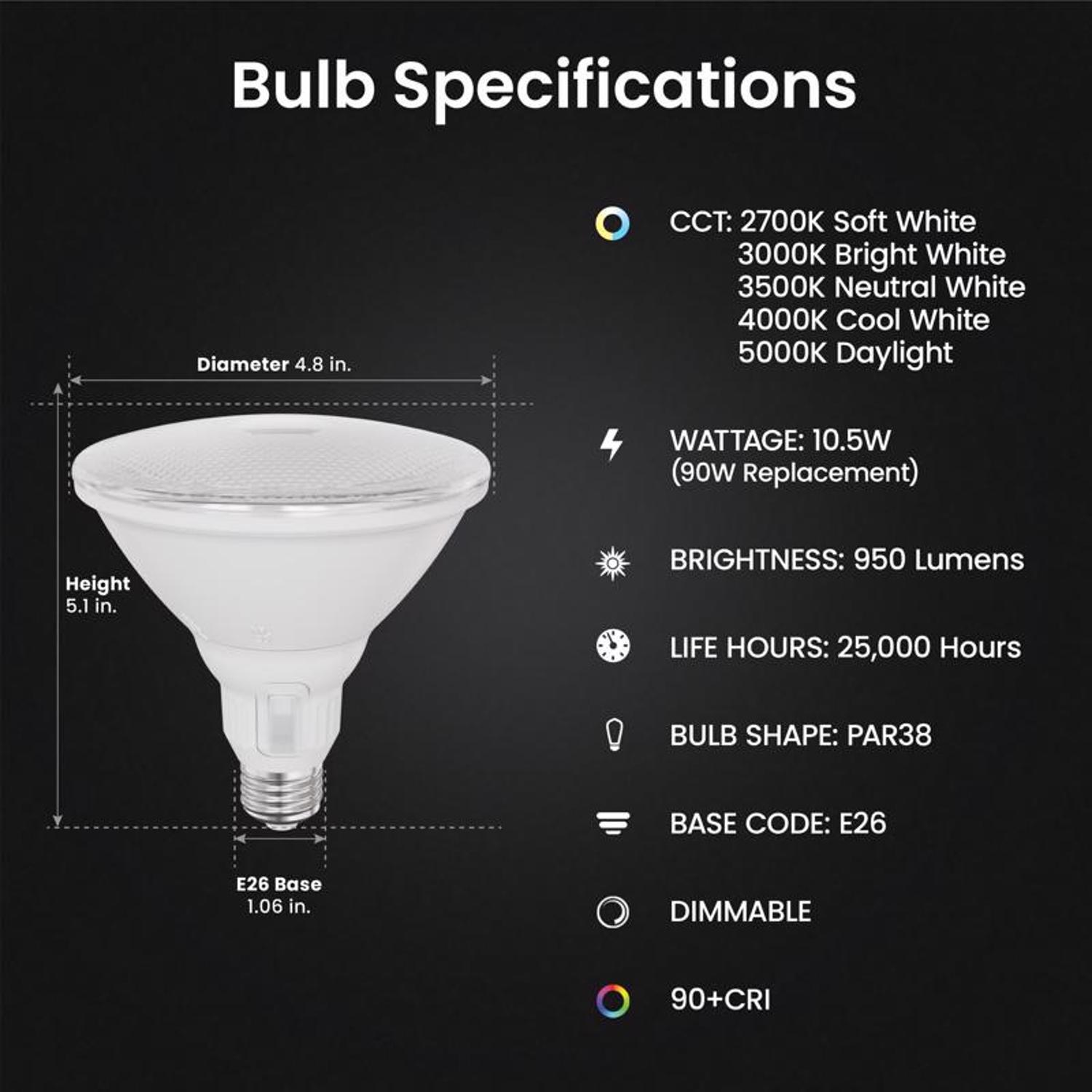 Feit PAR38 E26 (Medium) LED Bulb Adjustable White 90 Watt Equivalence 1 pk