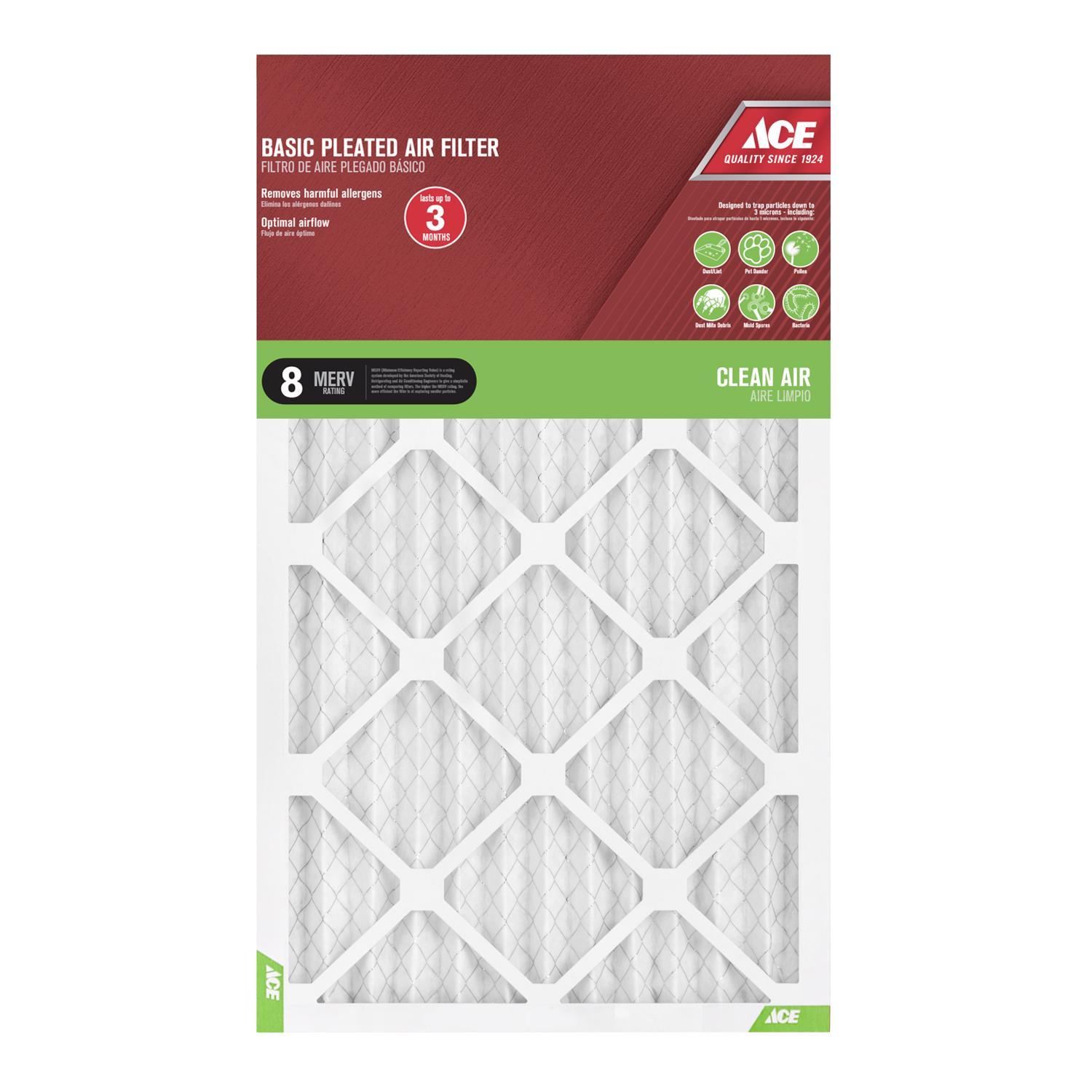 Ace 14 in. W X 24 in. H X 1 in. Synthetic 8 MERV Pleated Air Filter 1 pk