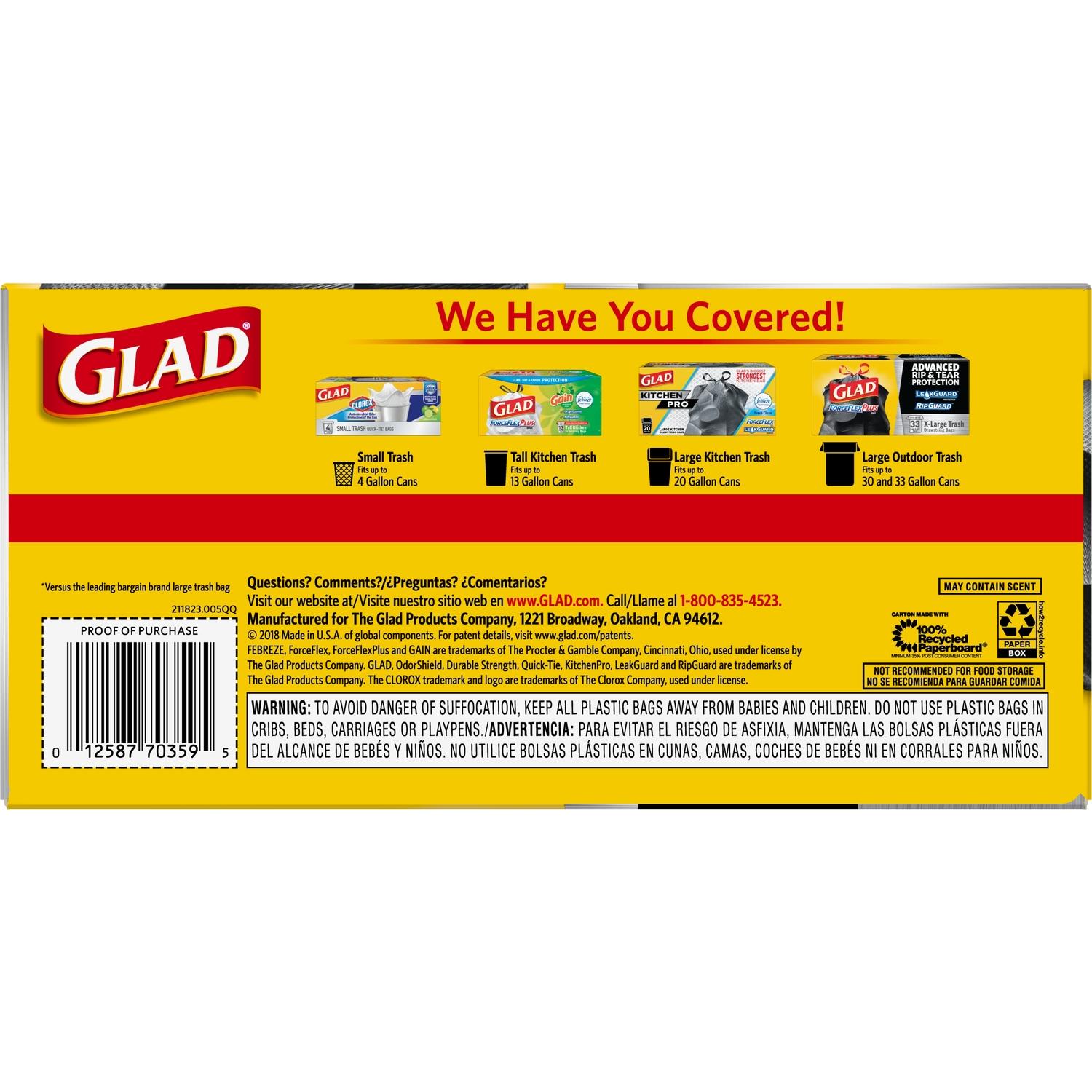 Glad ForceFlex Plus 30 gal No Scent Scent Trash Bags Drawstring 25 pk 0.9 mil
