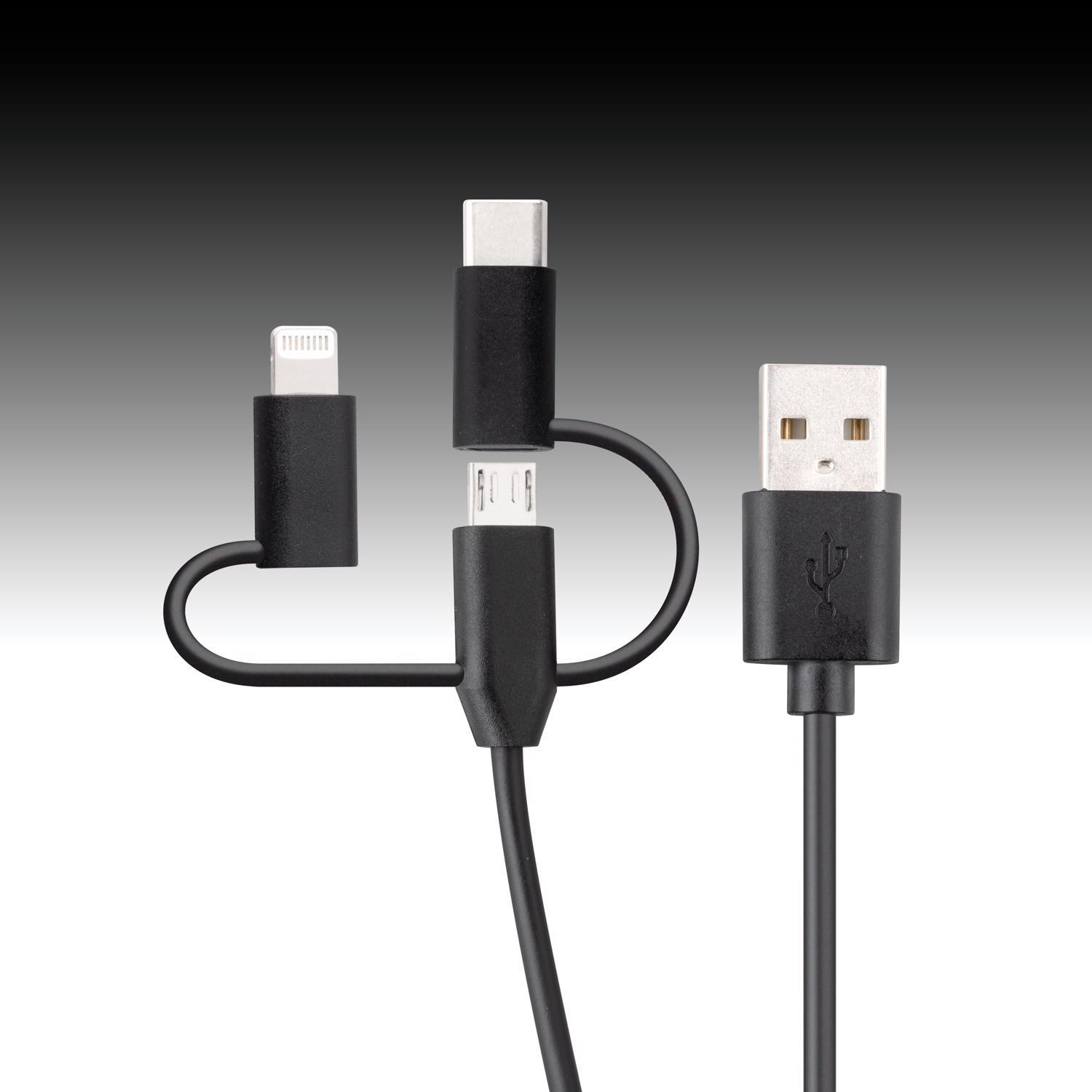 Monster Just Hook It Up Lightning to USB and Micro to USB Charge and Sync Cable Assortment 3 ft. Bla