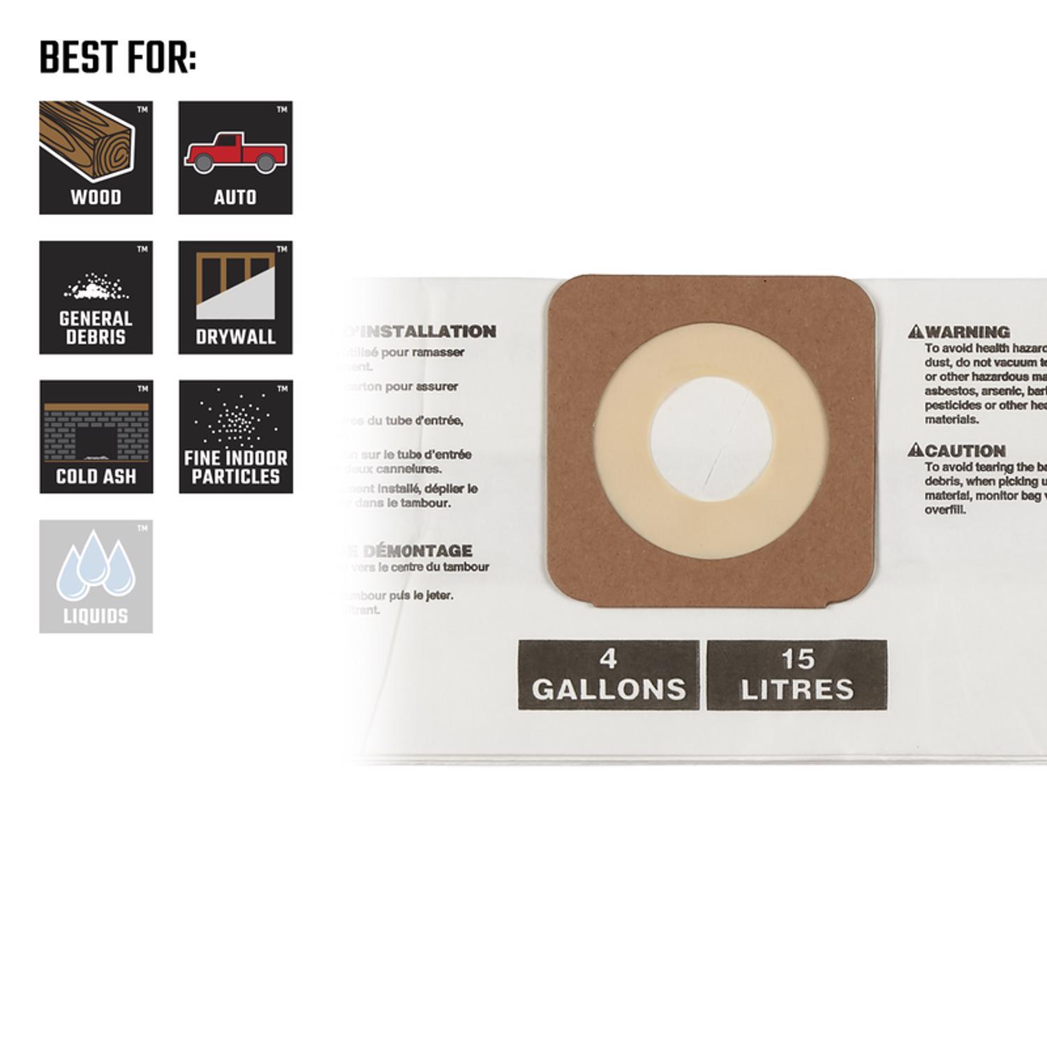 Craftsman 10.6 in. L X 4.1 in. W Wet/Dry Vac Dust Bag 4 gal 2 pc