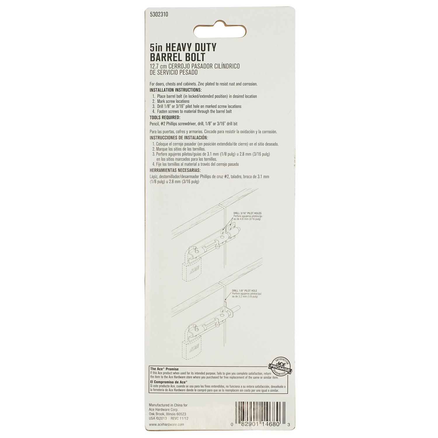 Ace 5 in. L Zinc-Plated Steel Barrel Bolt 1 pk