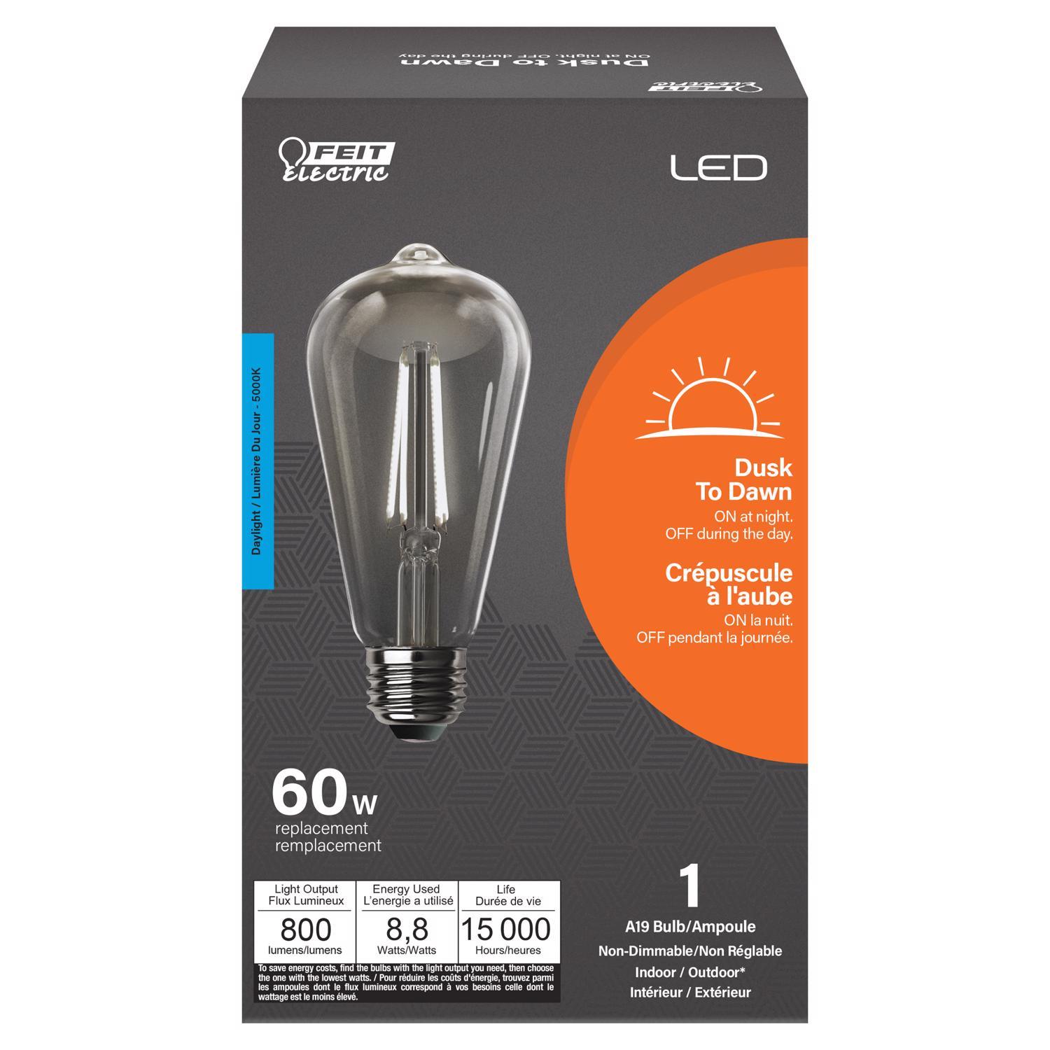 Feit ST19 E26 (Medium) LED Dusk to Dawn Bulb Daylight 60 Watt Equivalence 1 pk