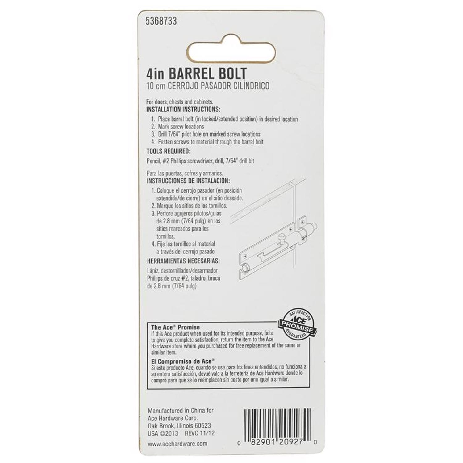 Ace 4 in. L Black Steel Barrel Bolt 1 pk