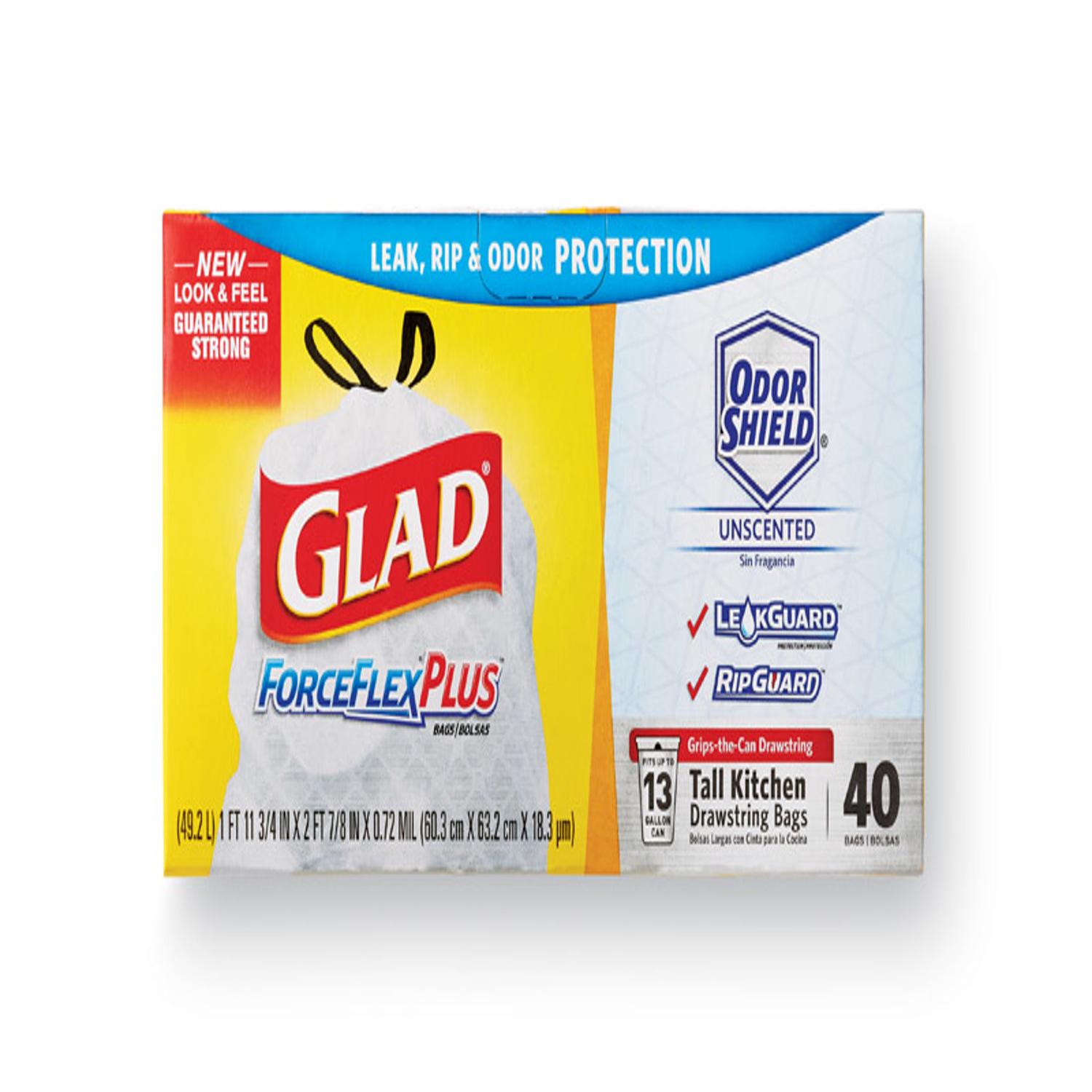 Glad ForceFlex 13 gal No Scent Scent Tall Kitchen Bags Drawstring 40 pk 0.72 mil