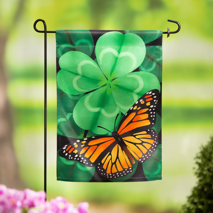 Evergreen Garden Flag Butterfly Clover Suede
