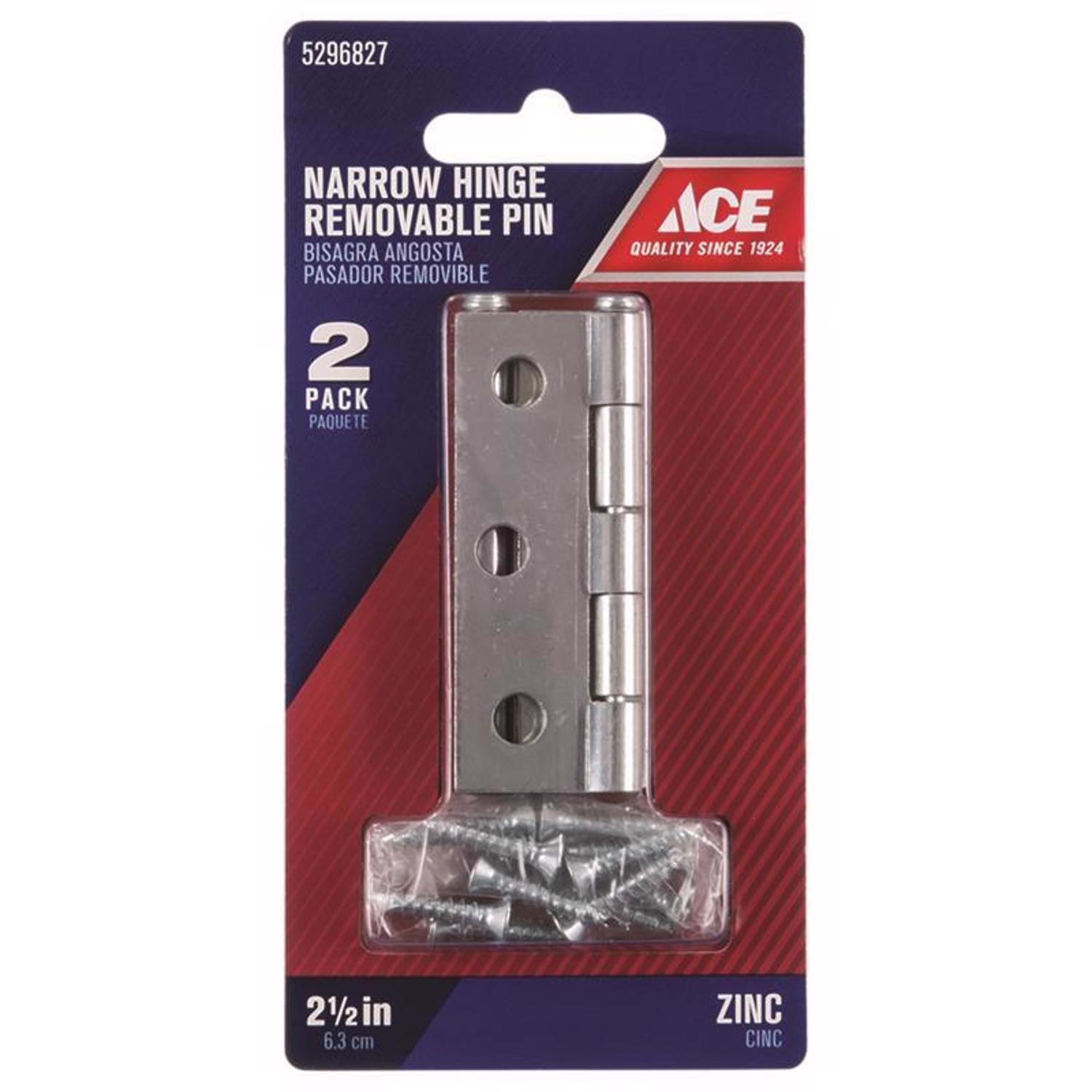 Ace 2-1/2 in. L Zinc-Plated Narrow Hinge 2 pk