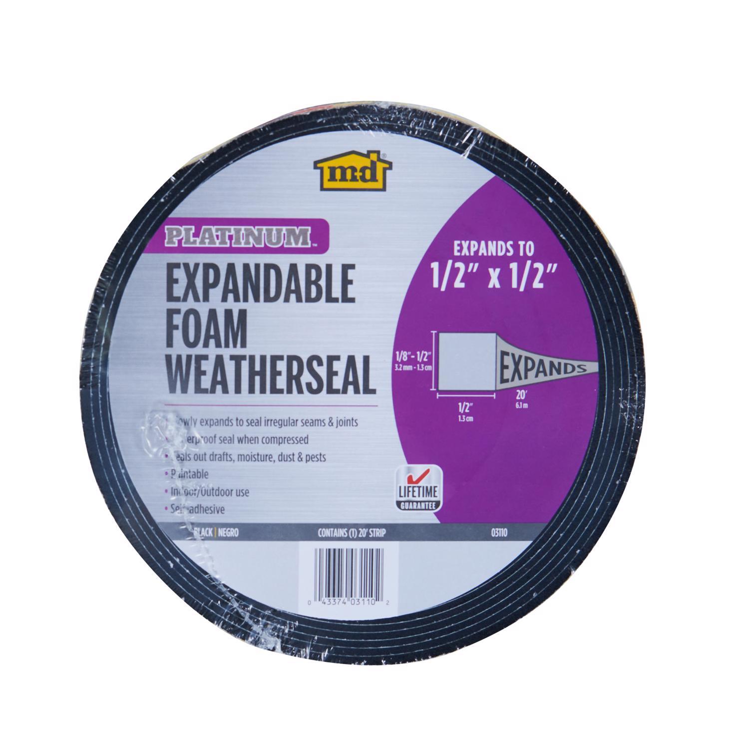 M-D Building Products 03110 1/2 in. Black Expandable Foam Platinum™ Weatherseal for Uneven Gaps