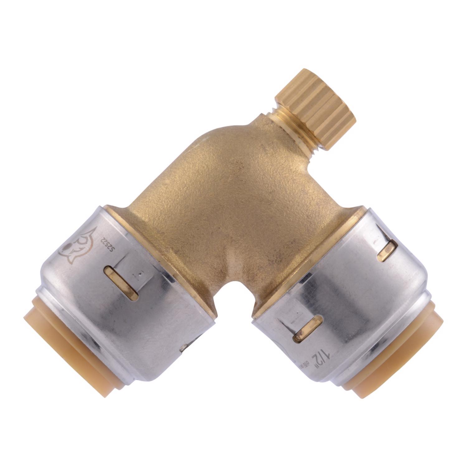 SharkBite 1/2 in. Push-to-Connect 1/2 in. D Brass 90 Degree Elbow with Drain