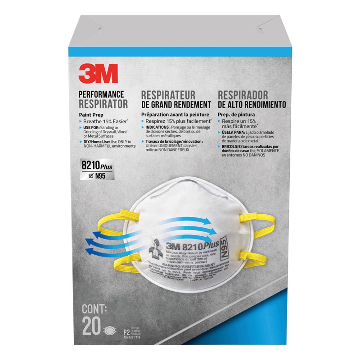 3M N95 Paint Prep Cup Disposable Respirator White One Size Fits Most 20 pk