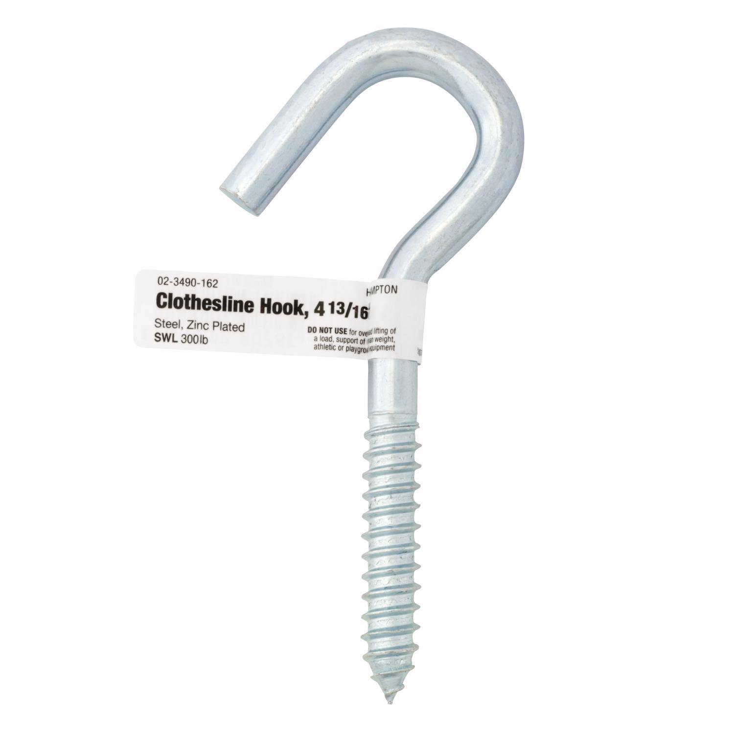 Hampton Small Zinc-Plated Silver Steel 4.8125 in. L Clothesline Hook 300 lb 1 pk