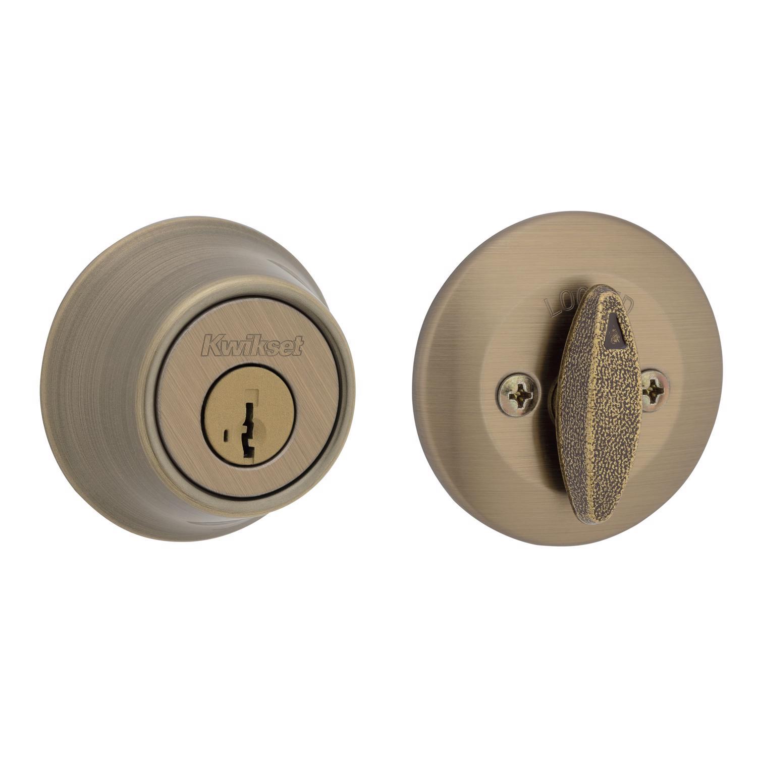 Kwikset SmartKey Security Antique Brass Metal Single Cylinder Deadbolt