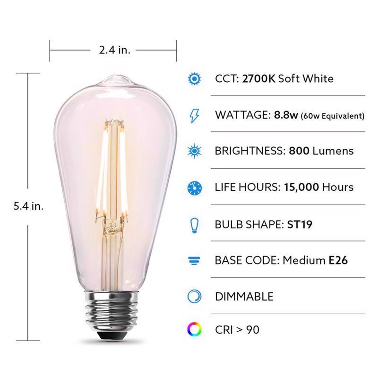 Feit ST19 E26 (Medium) Filament LED Bulb Soft White 60 Watt Equivalence 2 pk