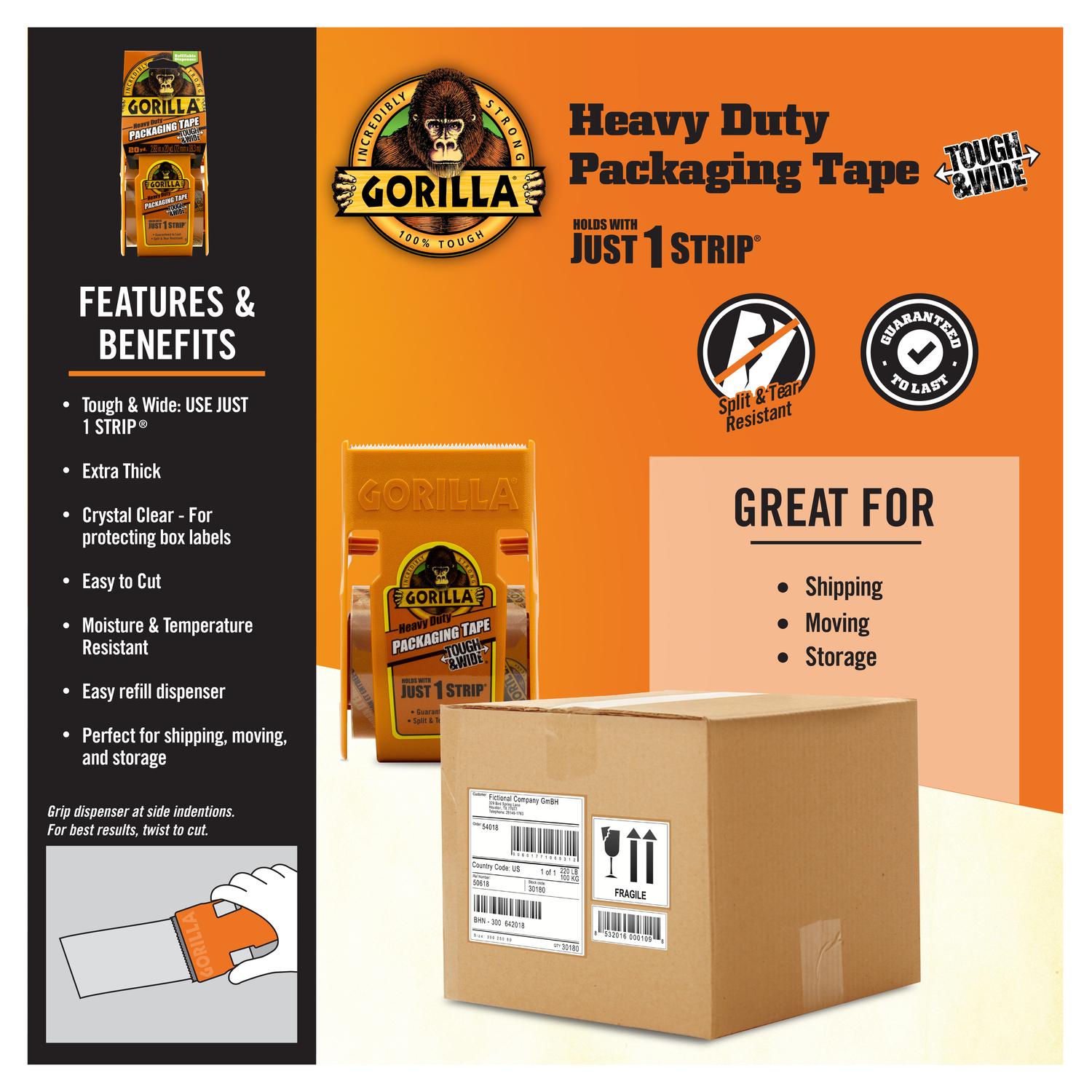 Gorilla 1.88 in. W X 25 yd L Heavy-Duty Packaging Tape with Dispenser