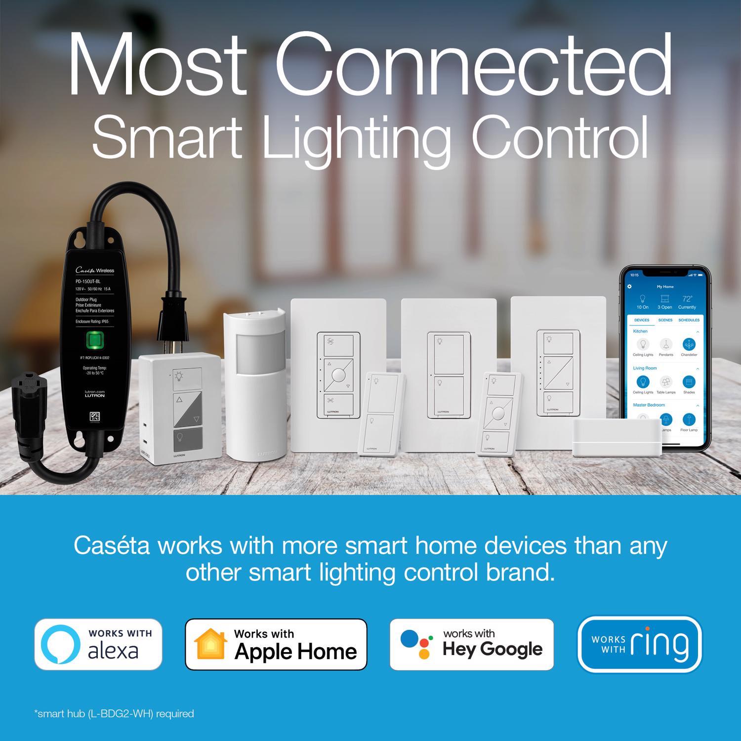 Lutron Caseta White 150 W Touch Smart-Enabled Dimmer Switch 1 pk