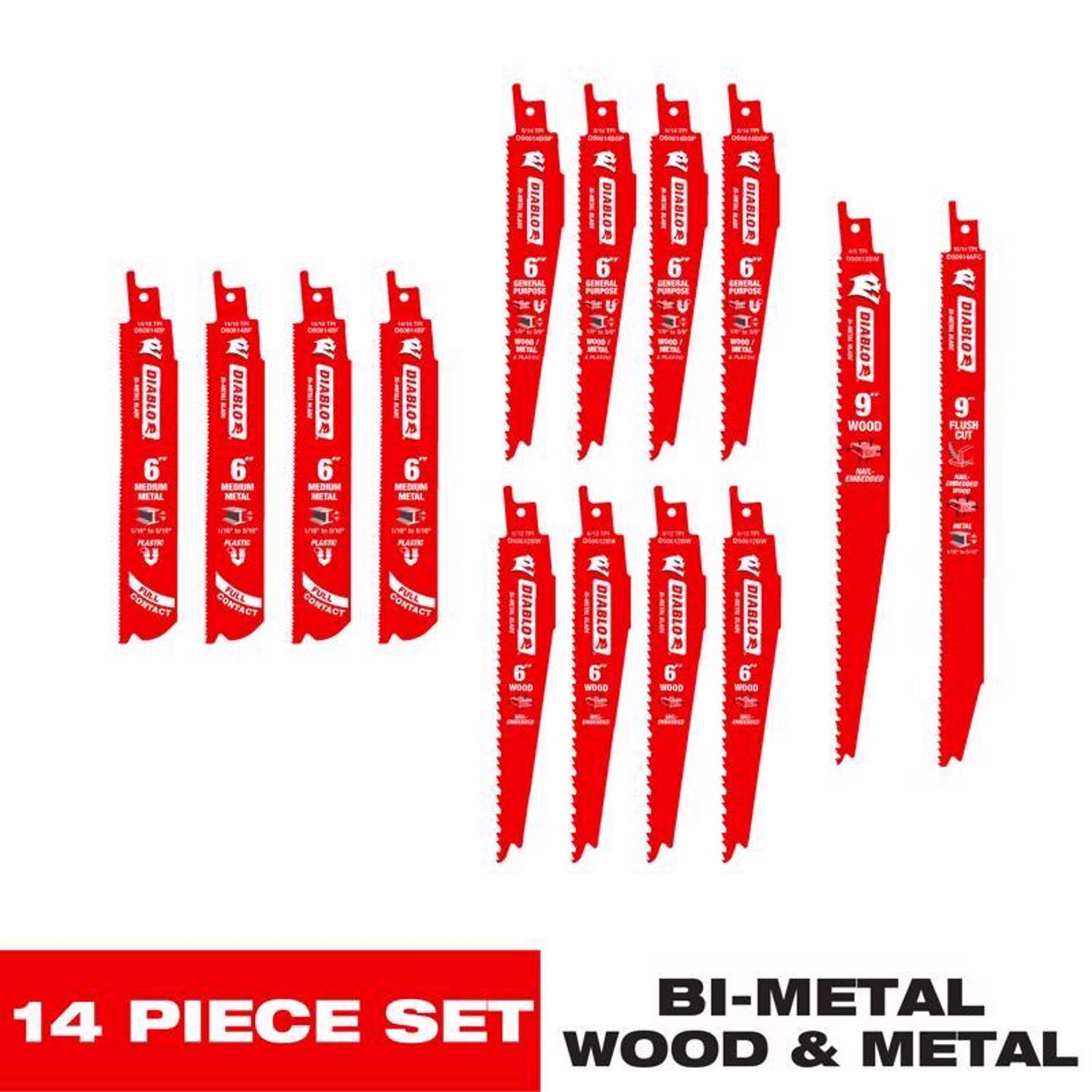 Diablo 6 and 9 in. Bi-Metal Reciprocating Saw Blade Set Multi TPI 14 pc