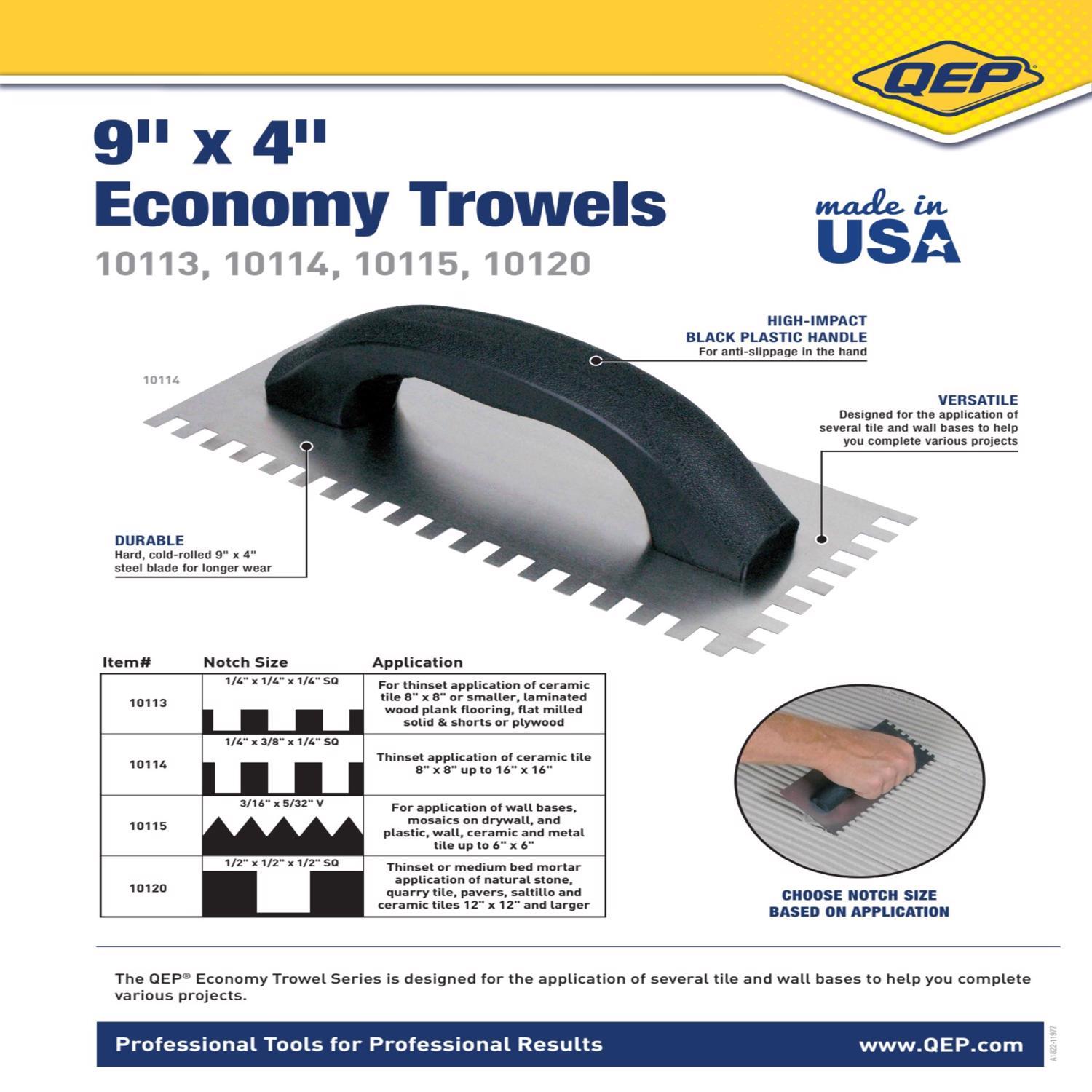 QEP 9 in. W X 4 in. L Steel Square Notched Trowel