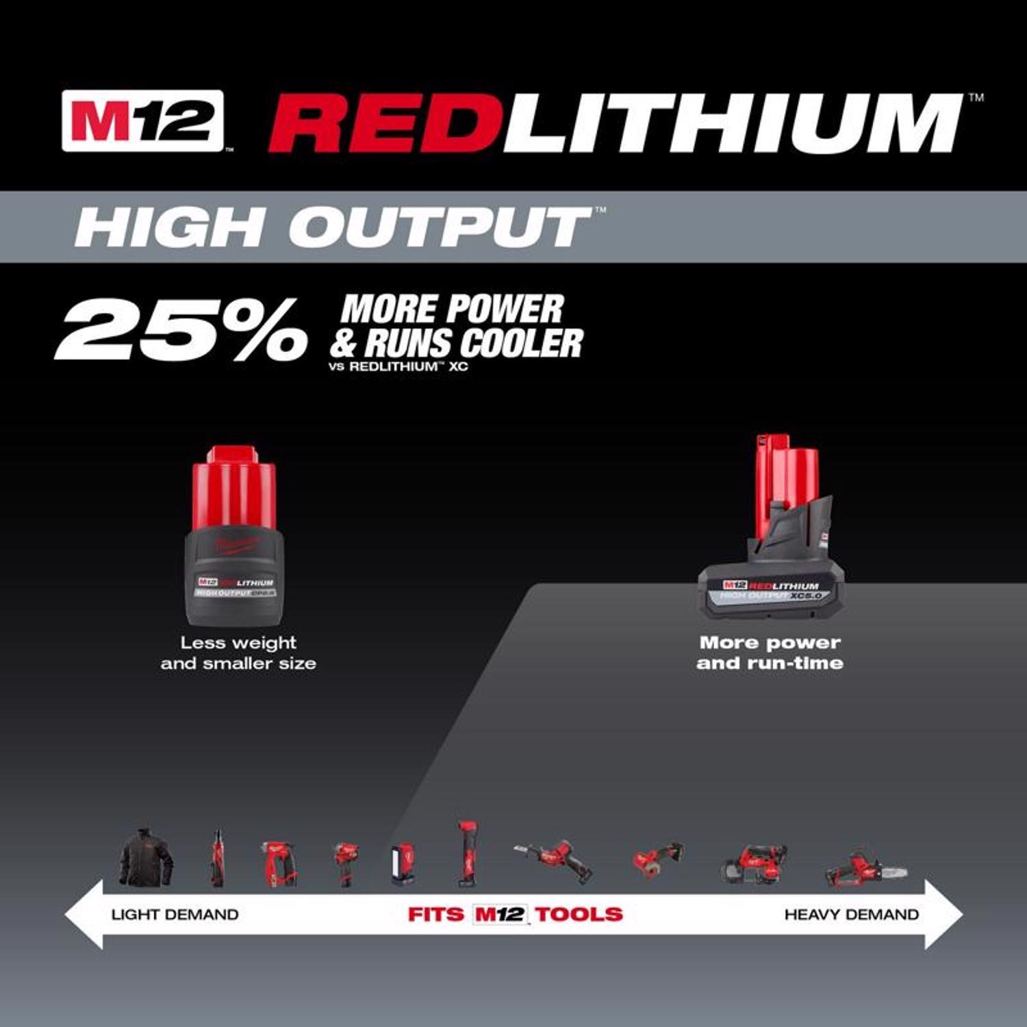 Milwaukee M12 RedLithium XC 5 Ah Lithium-Ion High Output Battery Pack 1 pc