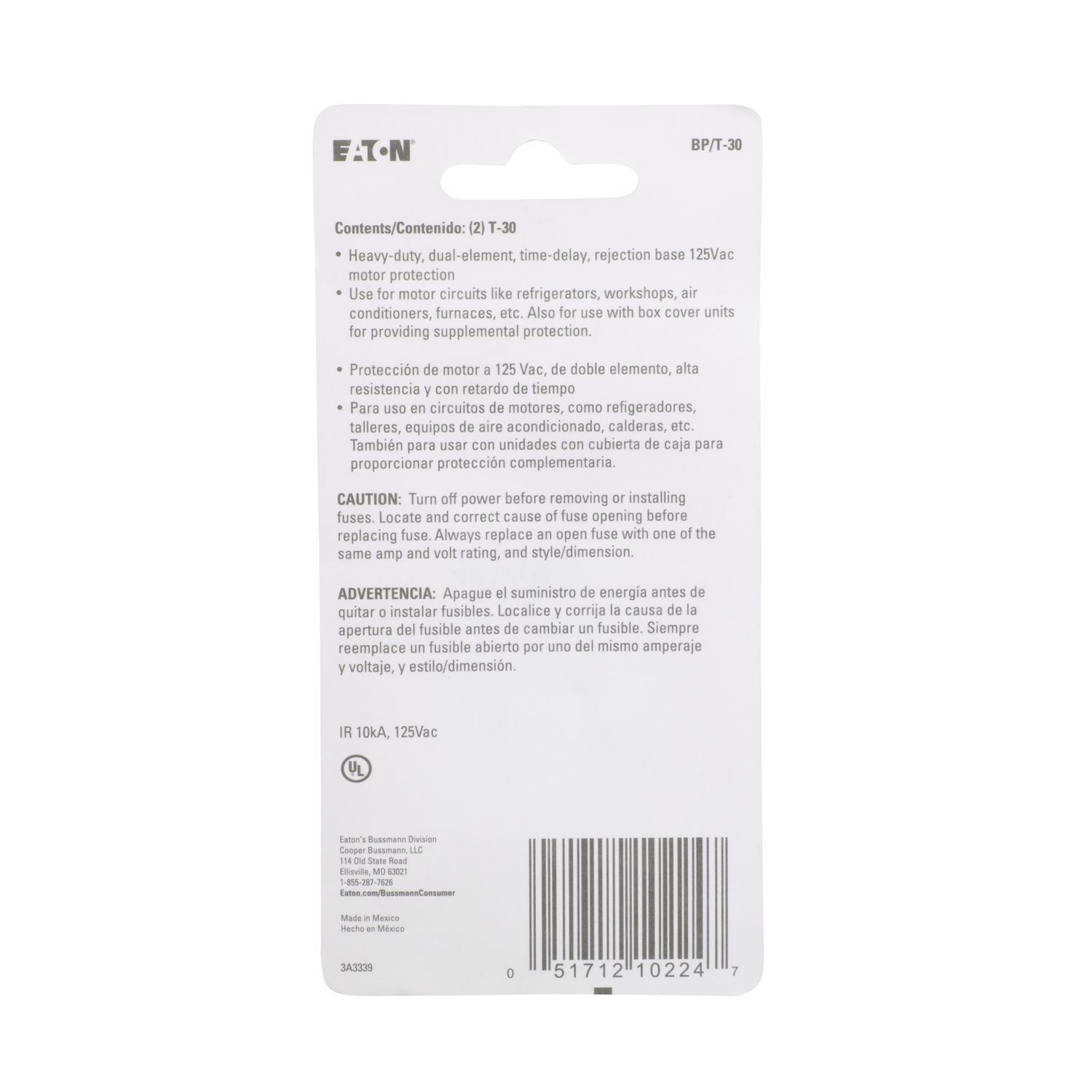 Bussmann 30 amps Time Delay Plug Fuse 2 pk