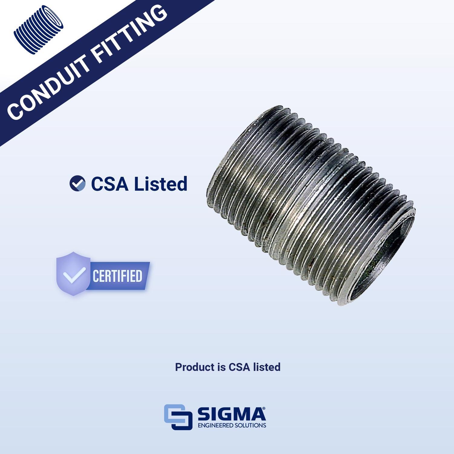 Sigma Engineered Solutions ProConnex 1/2 in. D Zinc-Plated Steel Threaded Nipple For Rigid/IMC 1 pk