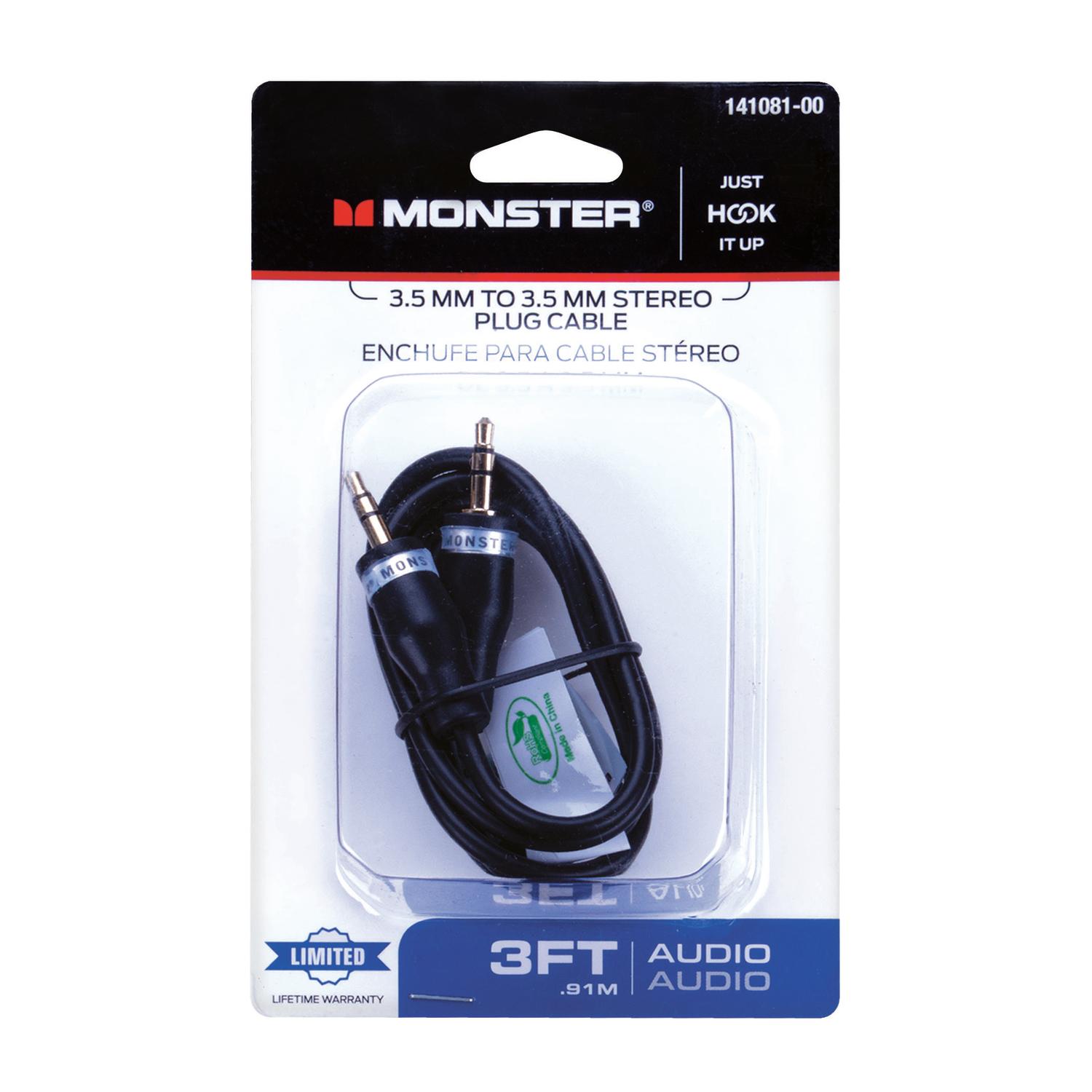 Monster Just Hook It Up 3 ft. L Stereo Plug Cable 3.5 mm