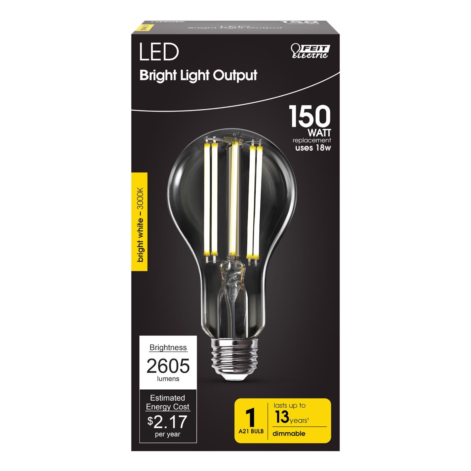 Feit A21 E26 (Medium) Filament LED Bulb Bright White 150 Watt Equivalence 1 Pack