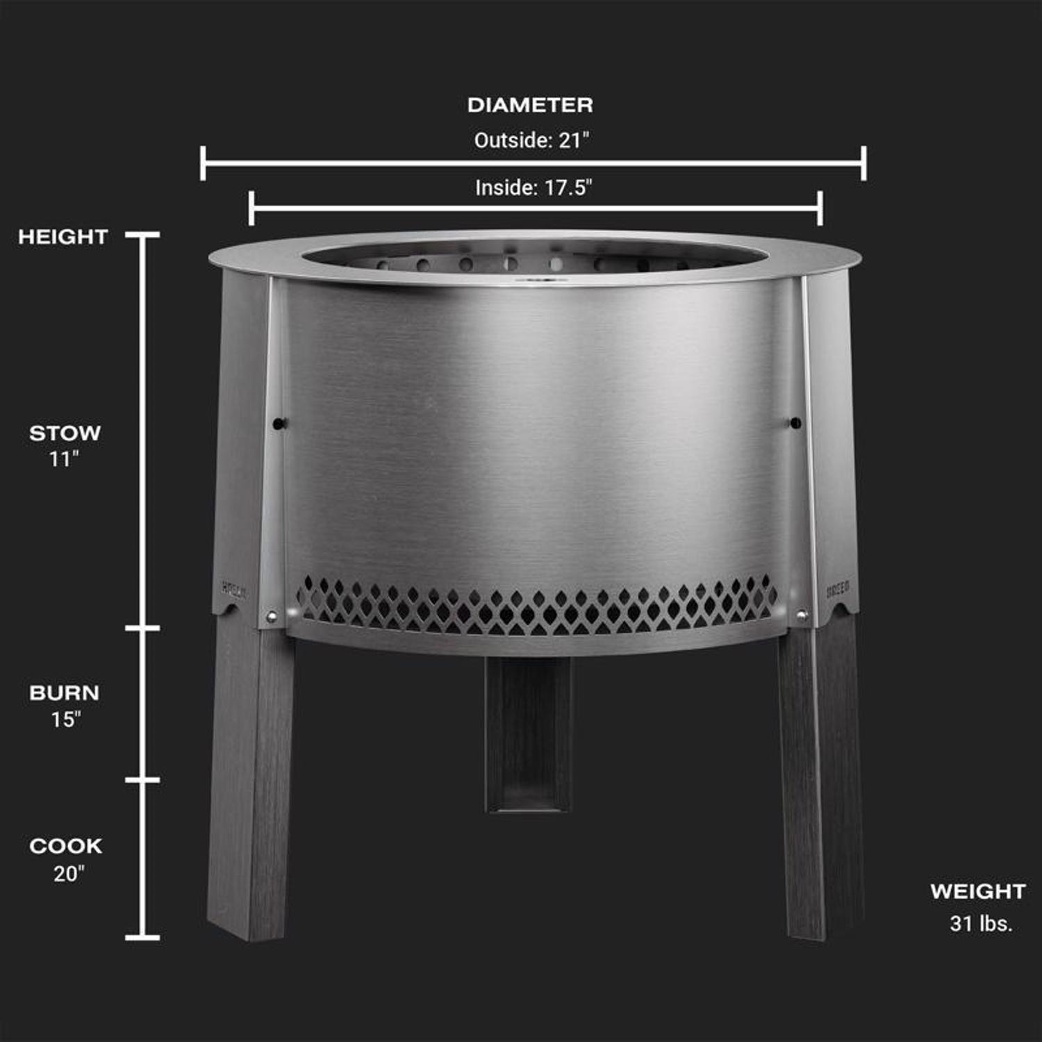Breeo Y Series Smokeless Fire Pit 19 in. W Stainless Steel Outdoor Round Multi-Fuel Fire Pit