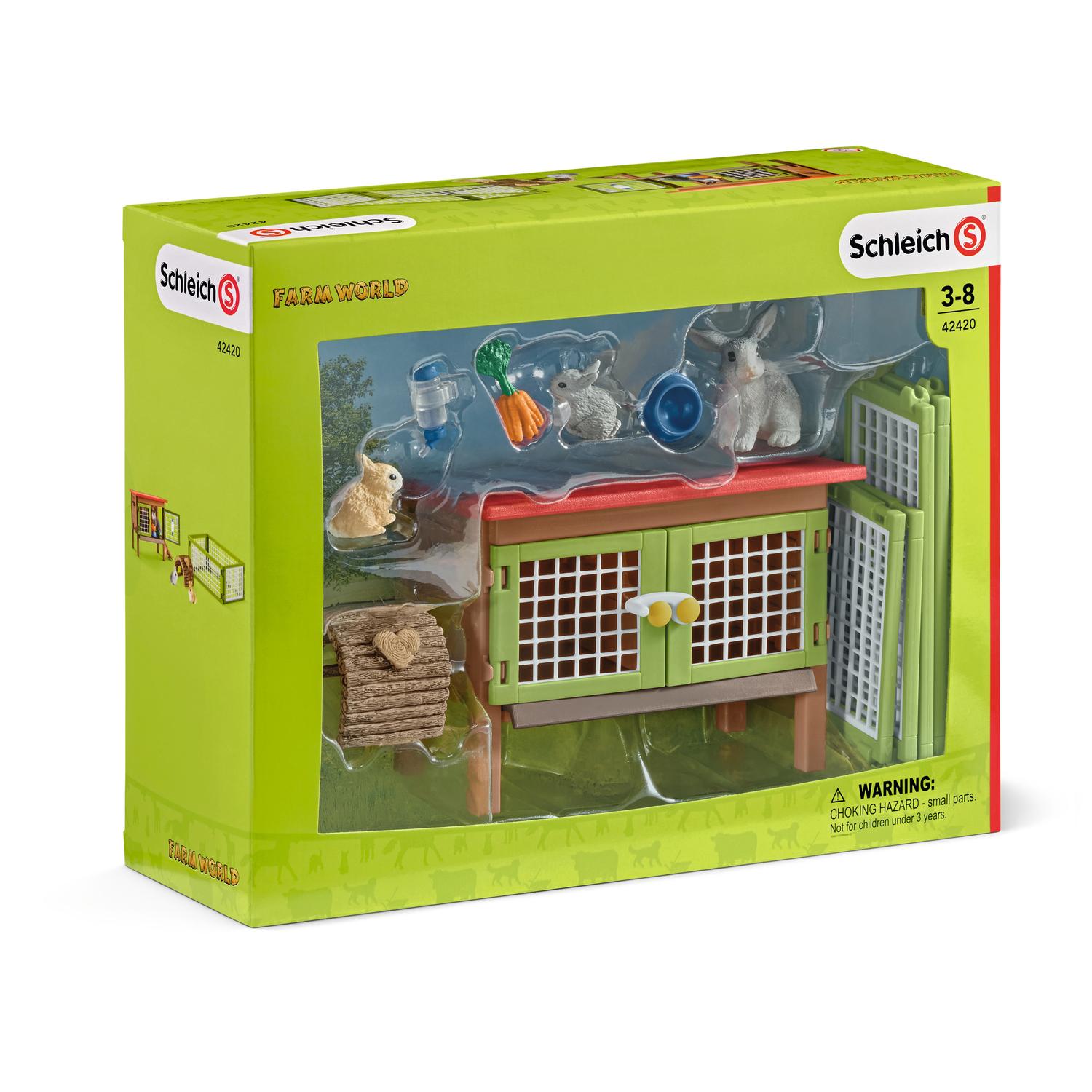 Schleich Farm World Rabbit Hutch Toy Set 8 pc